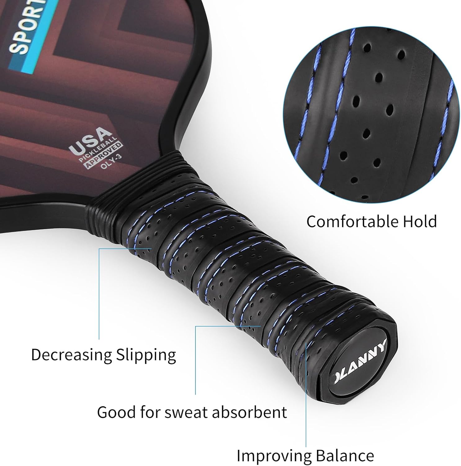 OLANNY Graphite Pickleball Paddles Set- Premium Rackets Fiber Face & Polymer Honeycomb Core Pickleball Set Includes Pickleball Paddles + Pickleball Balls+ Replacement Soft Grip + 1 Bag - Image 6