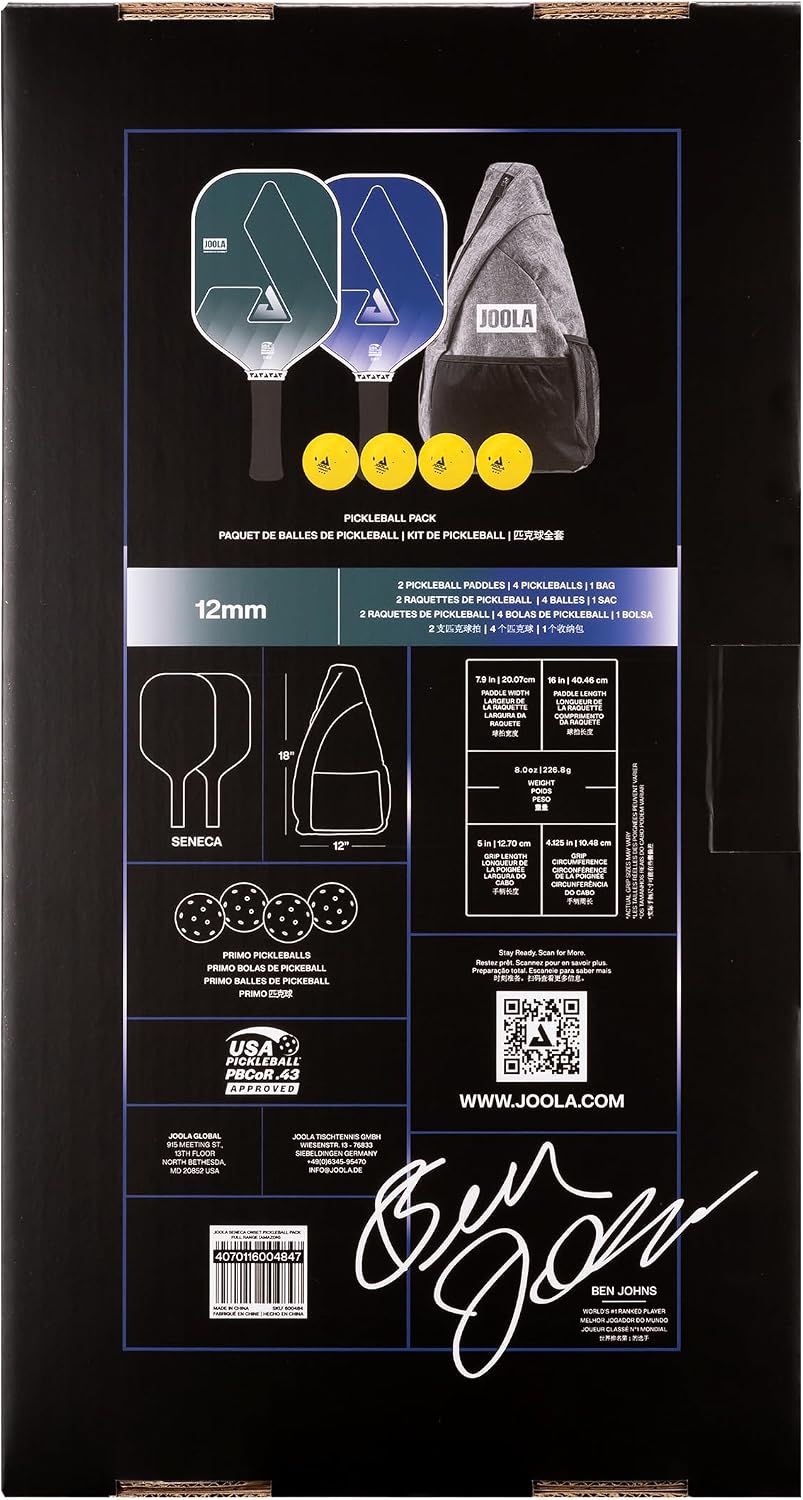 JOOLA Seneca Onset Pickleball Paddles Set of 2 - Includes: 2 Pickleball Paddles, 4 Balls & Sling Bag - Lightweight USAPA Approved Sand Blasted Surface Paddle for Increased Spin, NFC Chip Enabled - Image 6