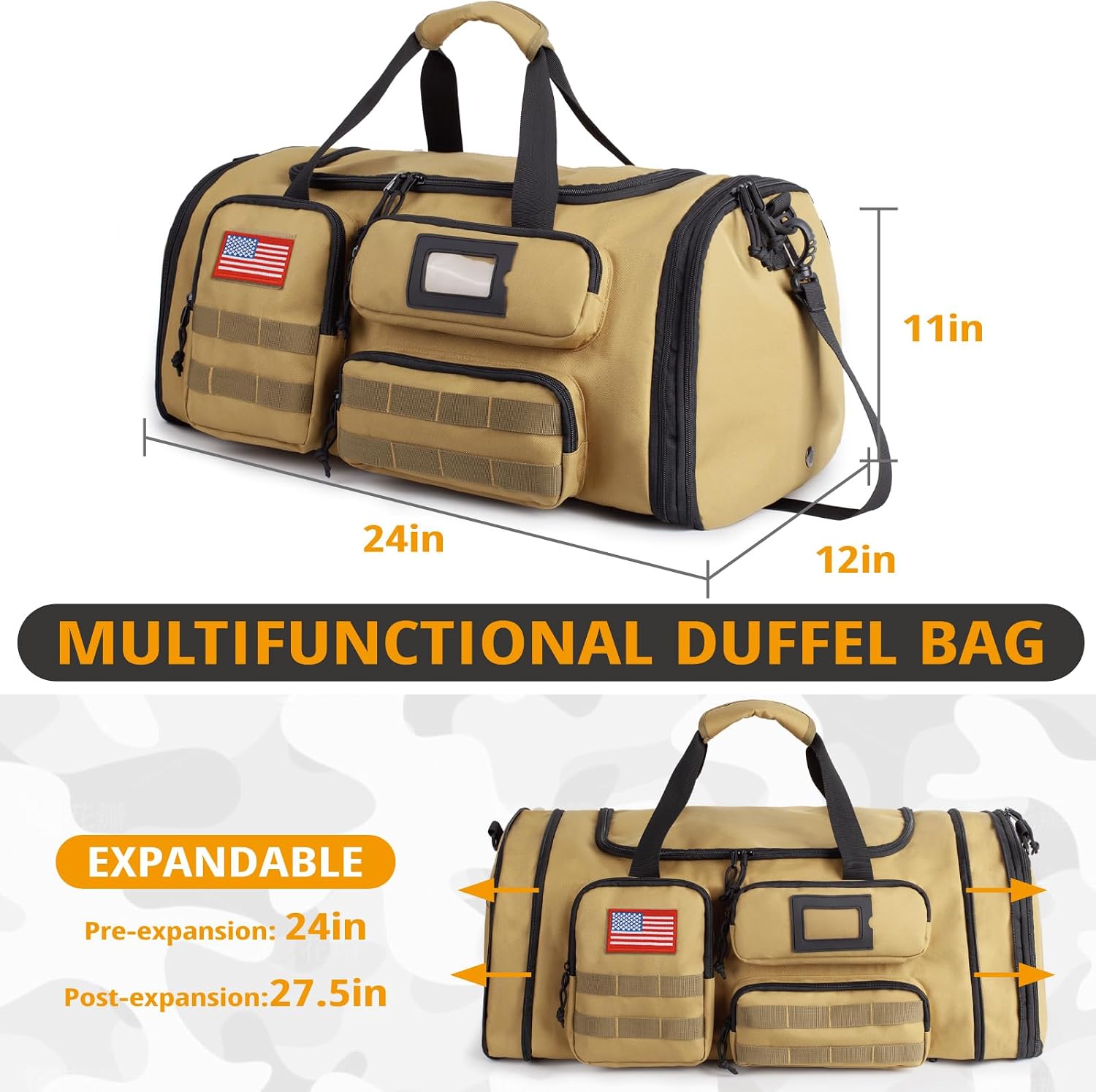 Expandable Gym Bag For Men,Tactical Large 3-in-1 Travel Duffle Backpack Bag | Water-Resistant Sports Bag With Shoes Compartment,Multi-Functional Travel Duffel Bag For Weekend, Overnight, Workout,Camping - Image 7