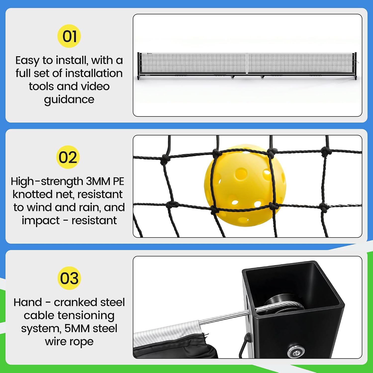 Pro Pickleball Net,22FT Heavy-Duty Tournament-Grade Pickle Ball Net | with Steel Cable Tensioning System & Wheels,Portable Outdoor Pickleball Net for Driveway, Club & Tournaments - Image 6