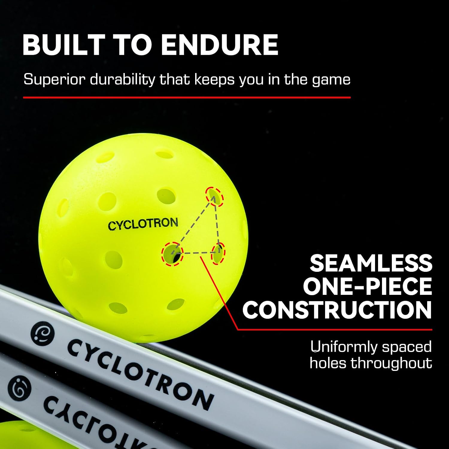 cyclotron P-40 Outdoor Pickleball Balls – USAPA Approved Pickleballs, 40-Hole Precision Design, High Visibility, Durable Seamless HDPE Construction, 3/6 Pack - Image 3