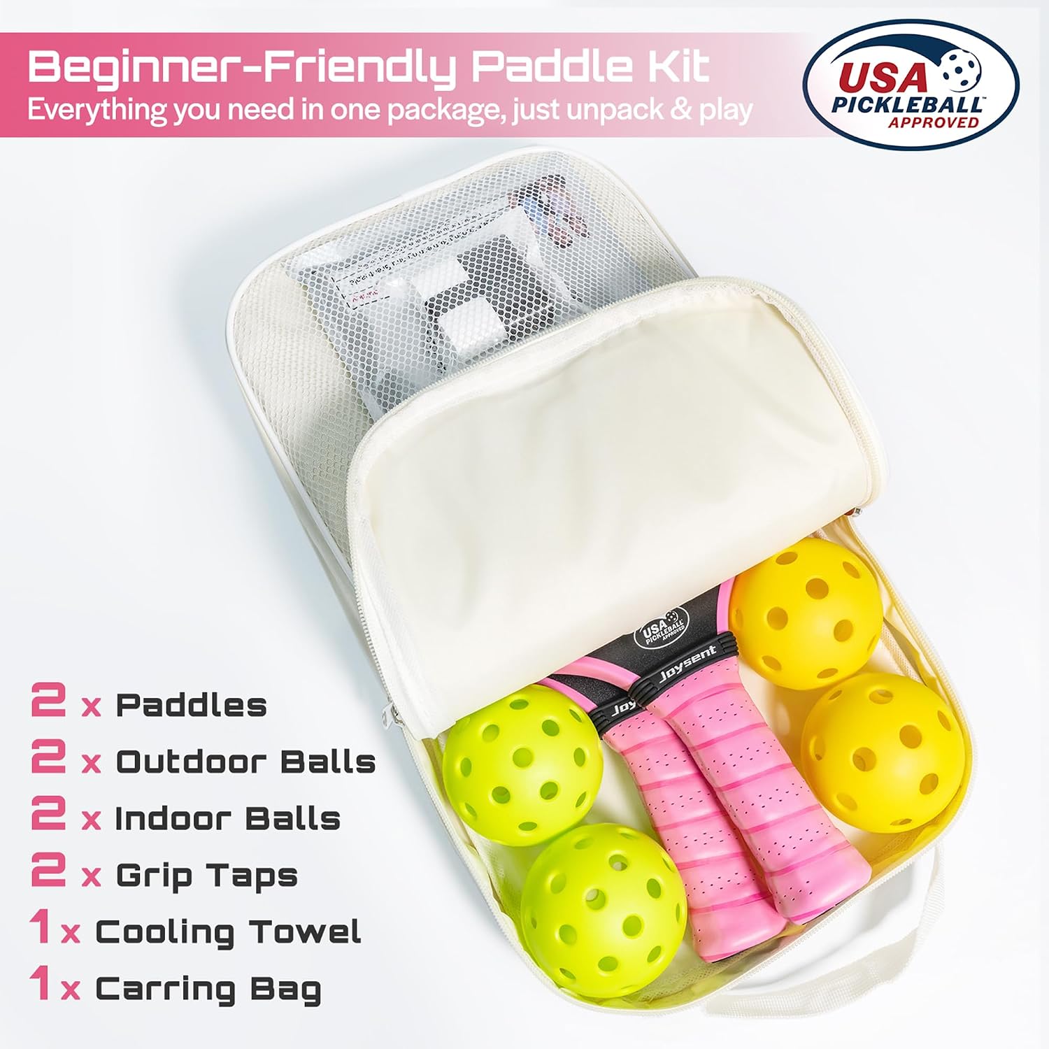 Pickleball Paddles Set, USAPA Approved Carbon Fiber Pickleball Set of 2 with Beginner Pickleball Rackets, Indoor Outdoor Pickle Balls for Adults Men Women, JT-1 - Image 8