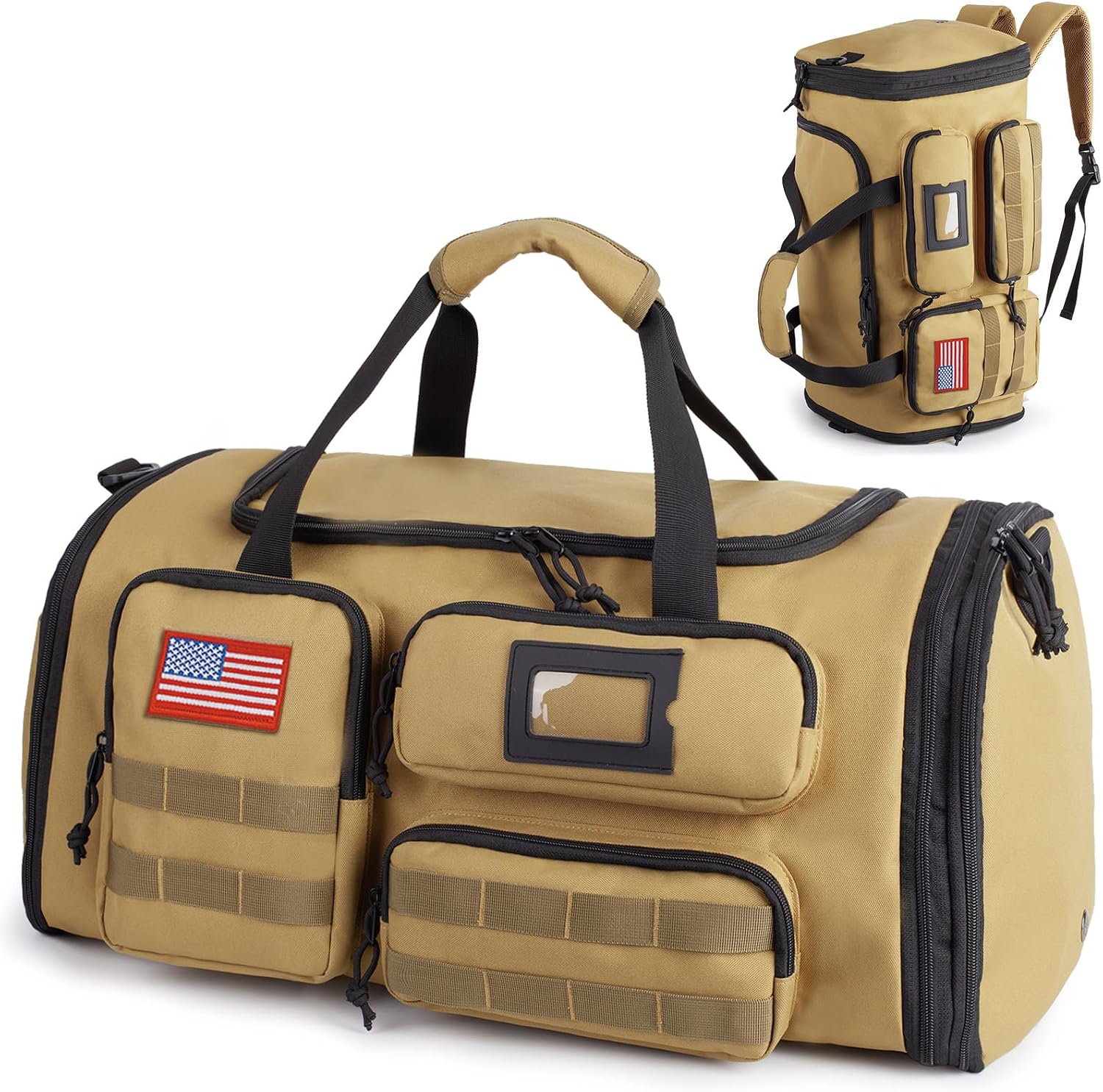Expandable Gym Bag For Men,Tactical Large 3-in-1 Travel Duffle Backpack Bag | Water-Resistant Sports Bag With Shoes Compartment,Multi-Functional Travel Duffel Bag For Weekend, Overnight, Workout,Camping