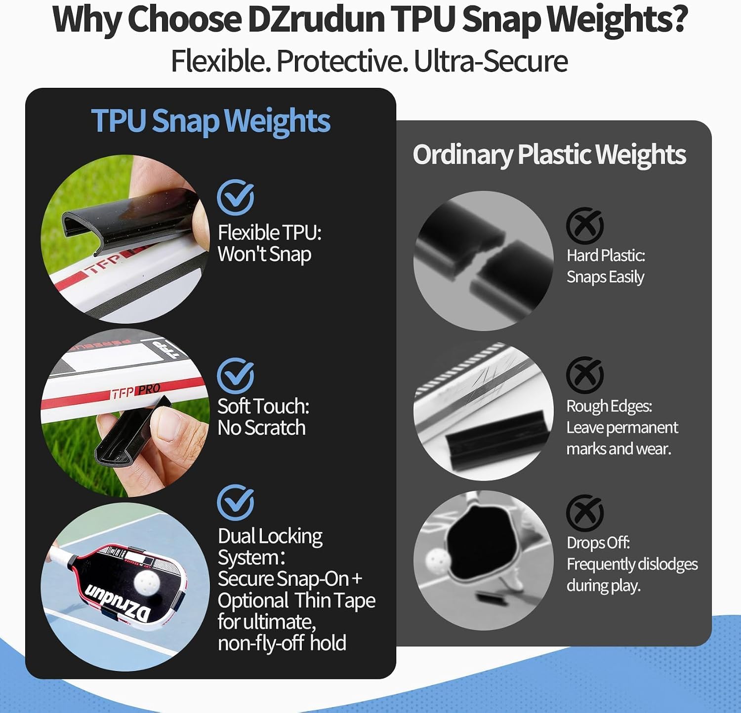 DZrudun Pickleball Paddle Weights,5x3g Snap Weights+End Cap Coins 6/9/12g | Lead-free weight clips and 27mm pickleball paddle cap weights for 16mm paddle,pickleball weight for balance control stability - Image 7