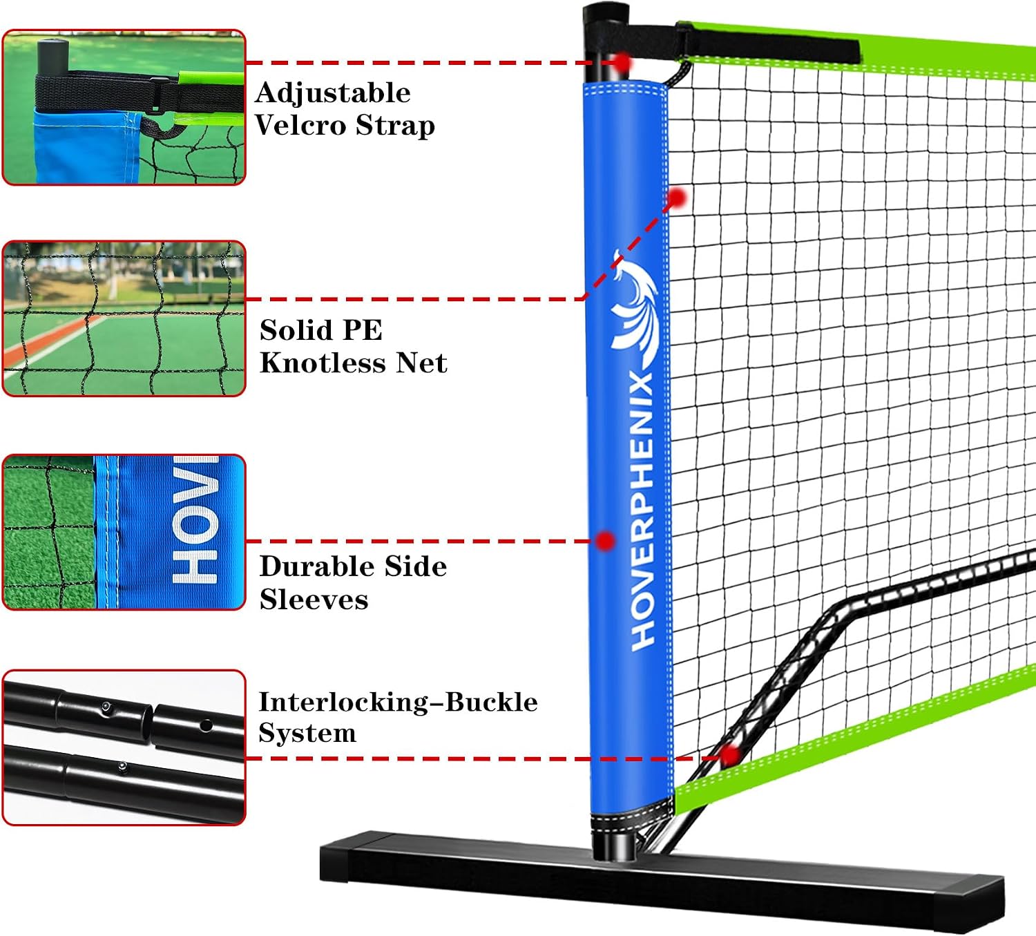 Hoverphenix Pickleball Net - 22FT Full Size Net with Carry Bag for Driveway | Regulation Size Net, All-Weather Sturdy Steel Frame, Easy Setup Indoor & Outdoor Use, for All Ages Training and Practice - Image 2