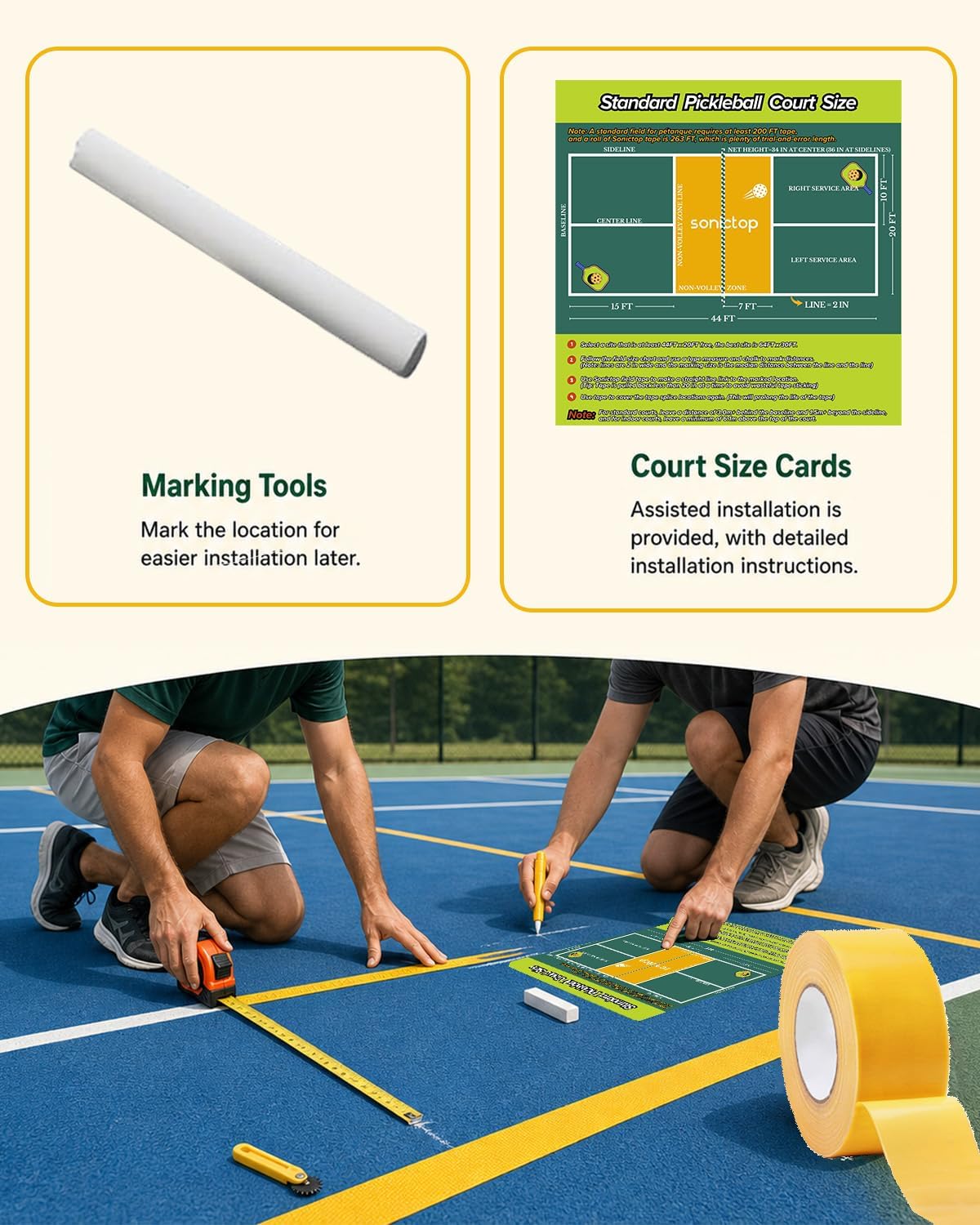 Pickleball Court Marking Kit, Lengthened 2" × 263 ft Pickleball Tape Makes Full Size Outdoor Indoor Court Tape for Temporary Court Lines No Residue Easy Installation for Basketball Tennis Badminton - Image 3