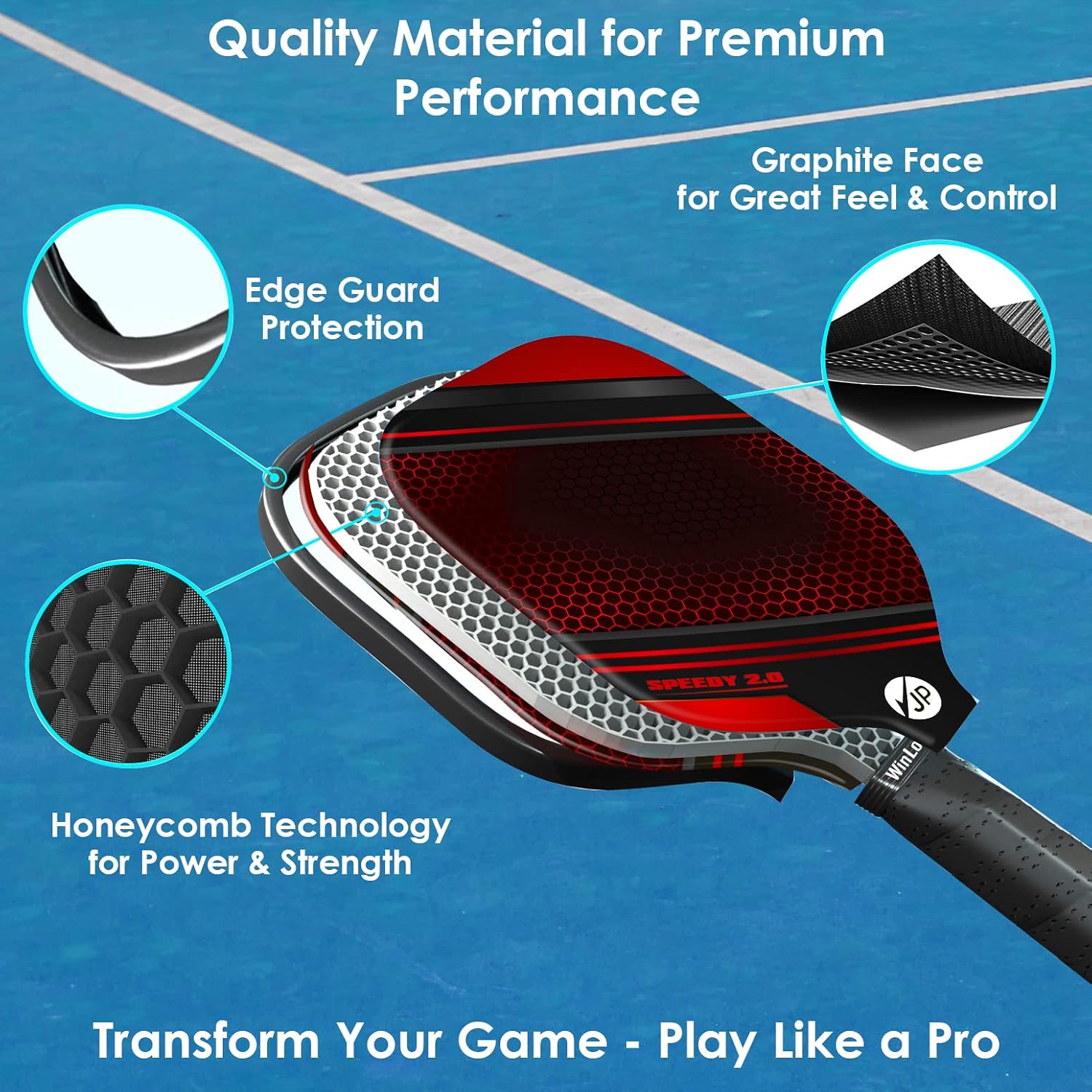 JP WinLook Premium Pickleball Paddles Set – USAPA Pickleball Set - Graphite Carbon Fiber Rackets for Women & Men and Balls for Indoor or Outdoor Play - Racquets, Pickleballs & Carry Bag - Image 2