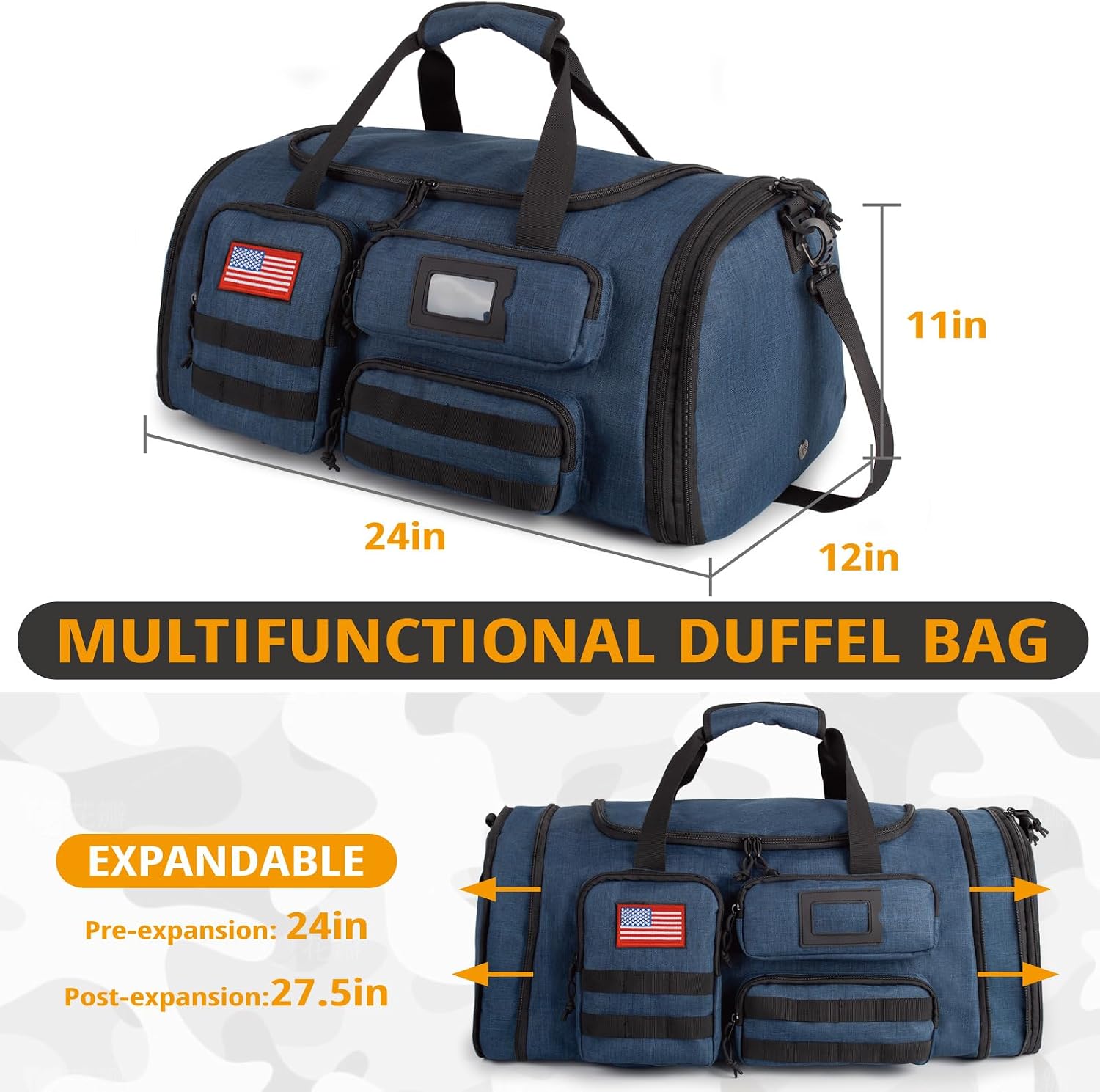 Expandable Gym Bag For Men,Tactical Large 3-in-1 Travel Duffle Backpack Bag | Water-Resistant Sports Bag With Shoes Compartment,Multi-Functional Travel Duffel Bag For Weekend, Overnight, Workout,Camping - Image 7