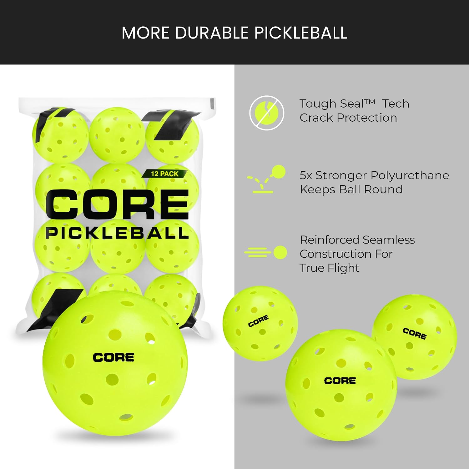 CORE Pickleball: PRO-40 | Outdoor Pickleball Balls - Durable, Regulation Size - USAPA Tournament Approved & Official Brand-Pickleball World Cup - Image 2