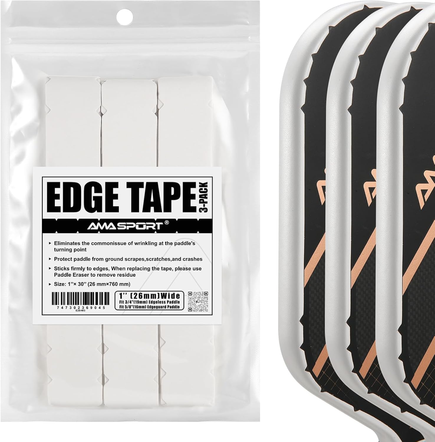 PICKLETECH Pickleball Paddle Protection Tape - Paddle Head Edge Guard - Racket Edge Protection Tape -Fit Perfectly Curved Edge -No Wrinkling