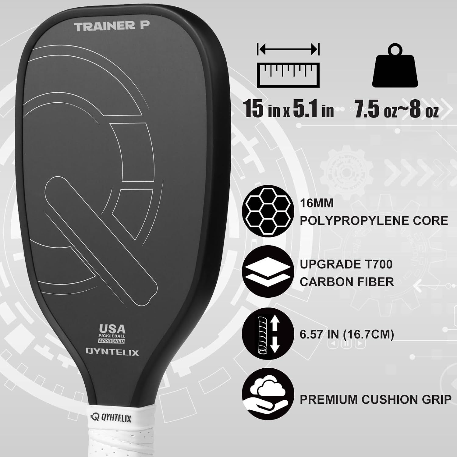 Pickleball Training Paddle -USAPA Approved Pickleball Trainer Practice Paddle,Carbon Fiber Particle Paint Frosted Surface, Extra Long Handle,16mm Core Sports Sweet Spot Training Racket - Image 4