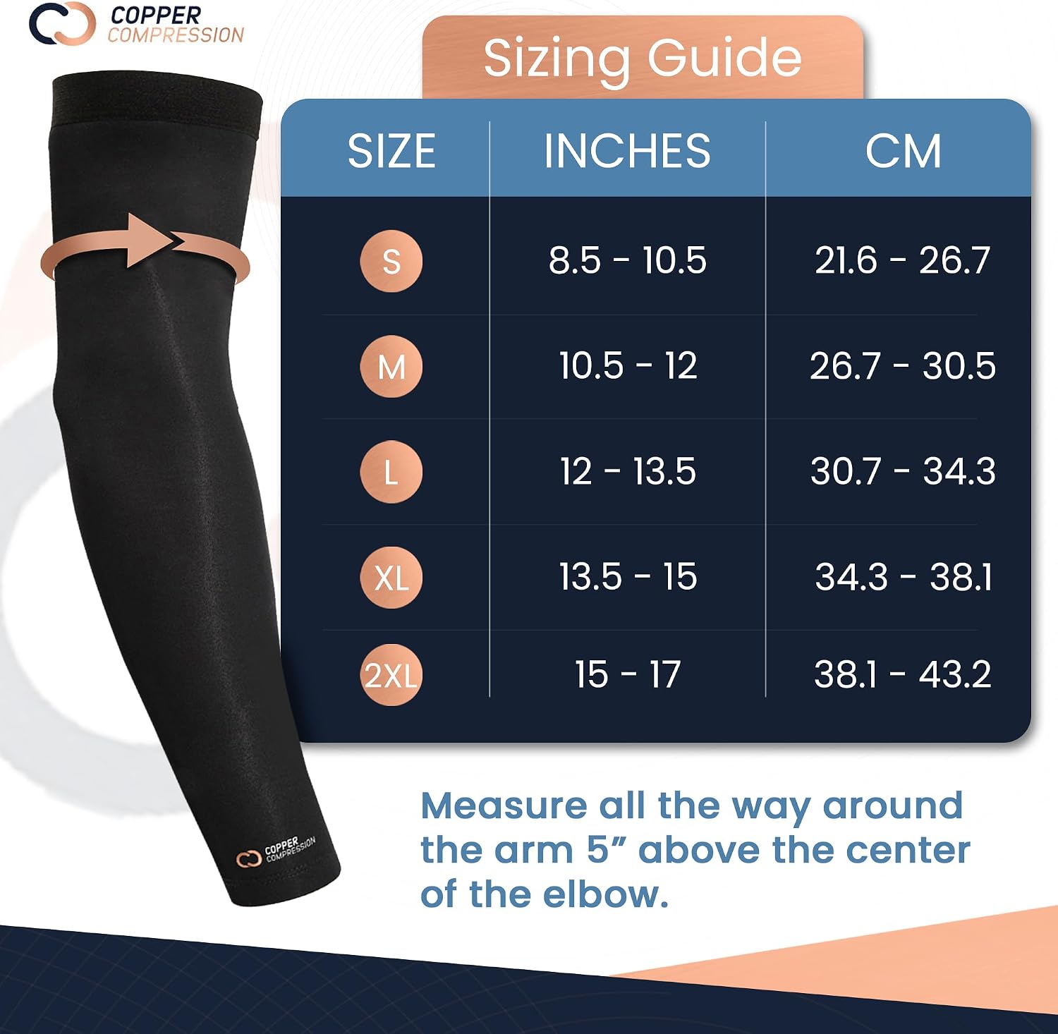 Copper Compression Arm Sleeve - Copper Infused Full Arm Brace for Forearm, Bicep, Triceps - Tennis Elbow, Basketball, Golf, Arthritis, Tendonitis, Bursitis, Post Surgery Rehab - Odor Resistant - Black - M - Image 2
