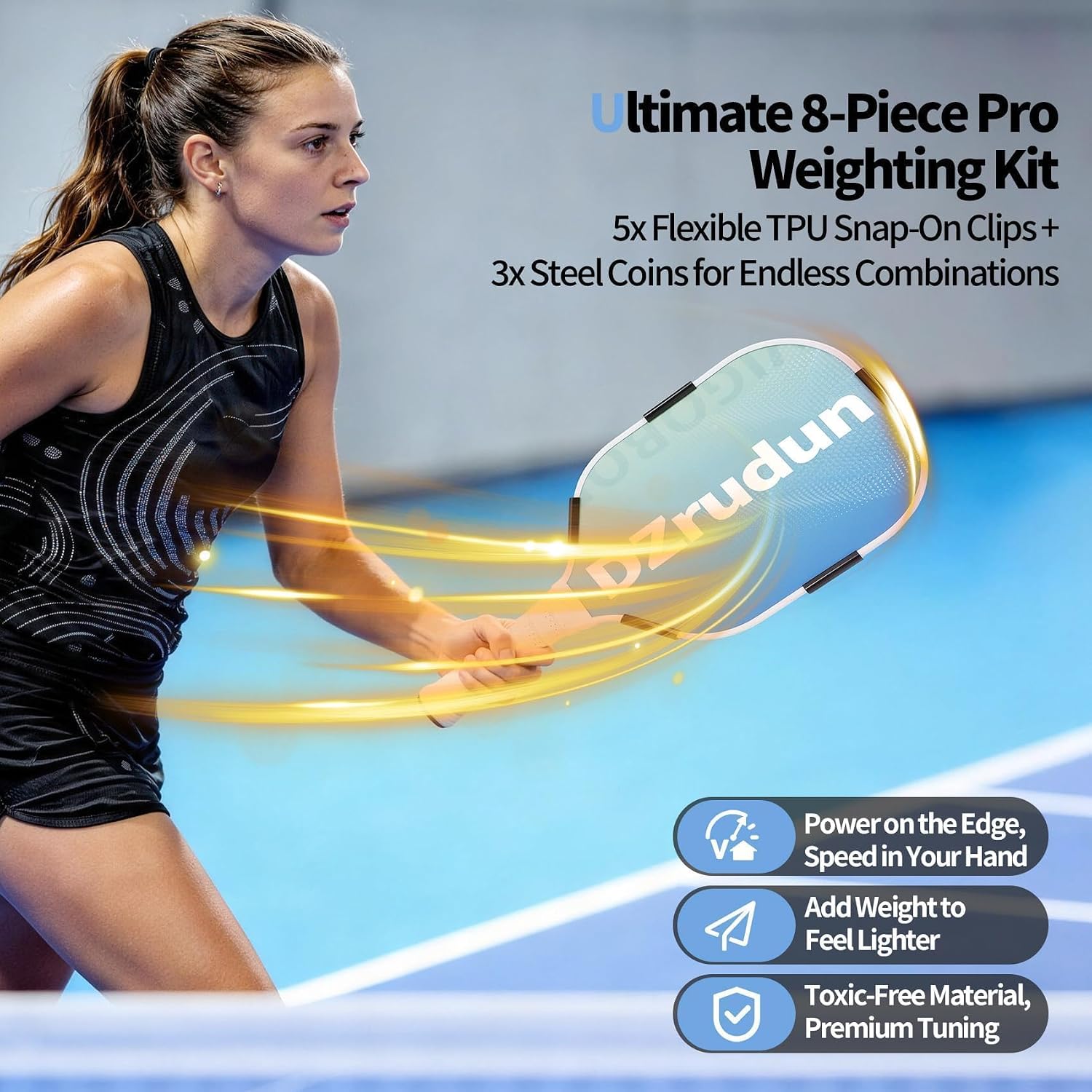 DZrudun Pickleball Paddle Weights,5x3g Snap Weights+End Cap Coins 6/9/12g | Lead-free weight clips and 27mm pickleball paddle cap weights for 16mm paddle,pickleball weight for balance control stability - Image 6