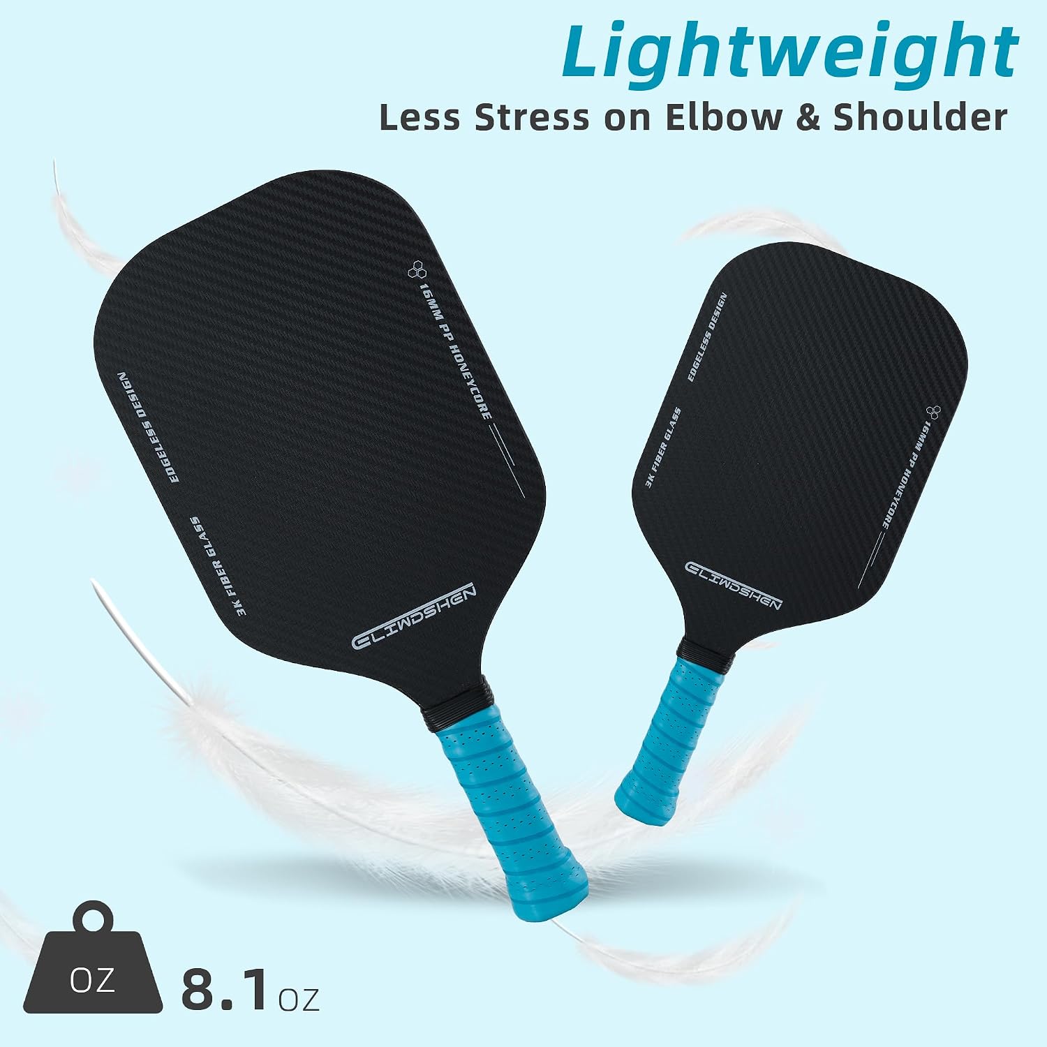 Pickleball paddles set of 2 | Rackets are made to USAPA standards | 3k fibreglass textured surface| rimless design | 16 mm polypropylene honeycomb core | Racket Set for Men, Women, Children. - Image 3