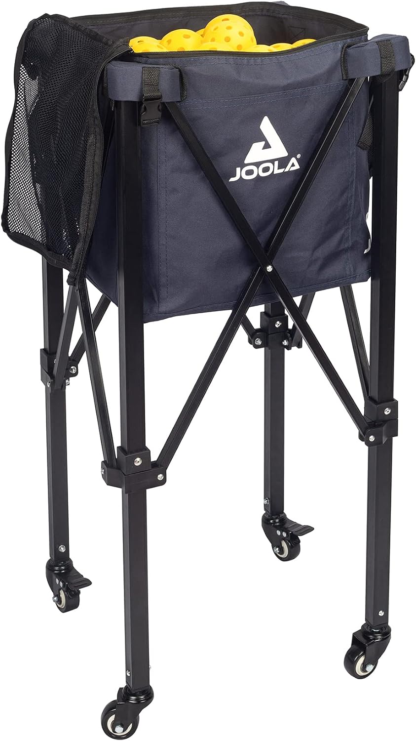 JOOLA Pickleball Ball Caddy - Holds up to 100 Balls - Includes 2 Side Pockets - Pickleball Equipment for Practice & Server Machine - Wheeled Cart with Bulk Ball Storage Bag - Black