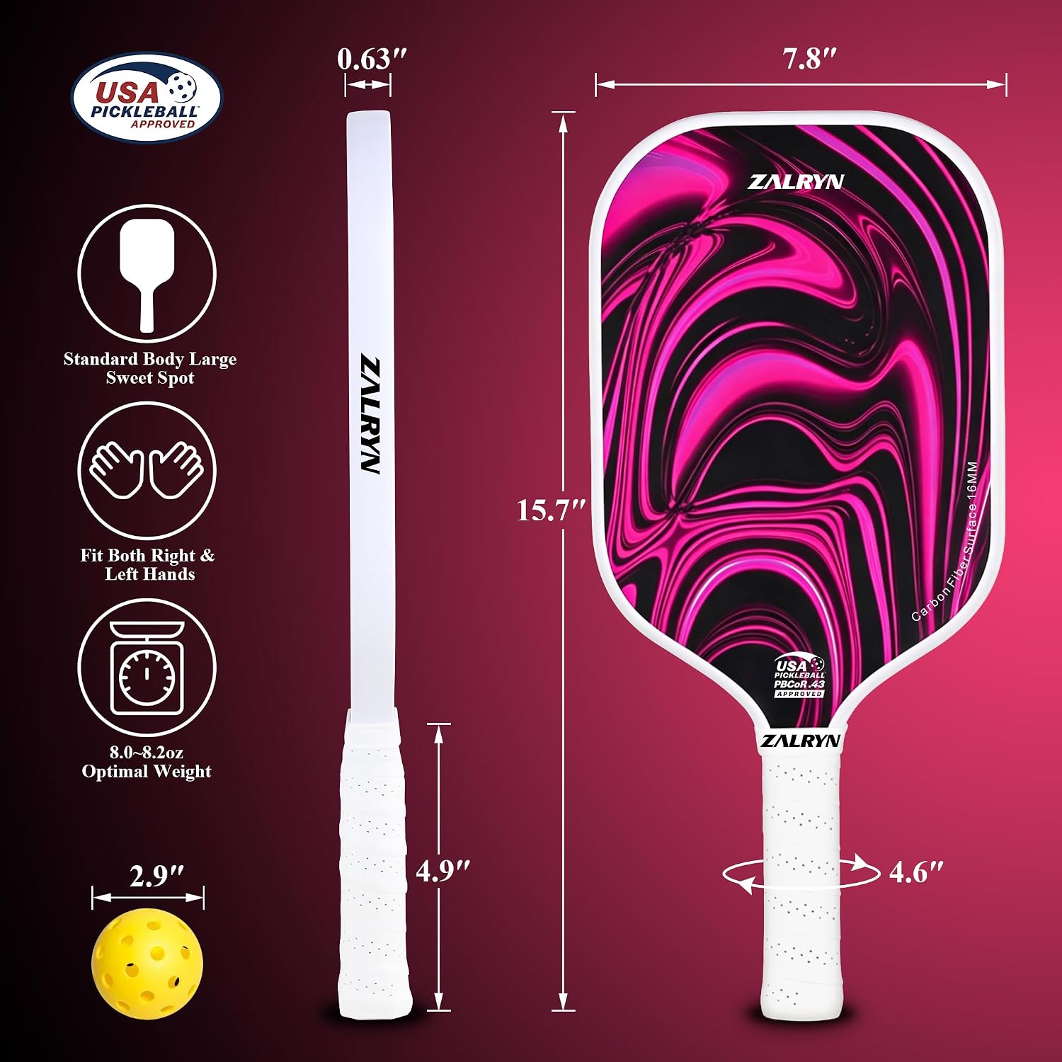 16mm Carbon Fiber Pickleball Paddles Set of 2, USAPA Approved | Lightweight, Large Sweet Spot, Comfort Grip, Textured Surface, Beginner Friendly, Great Gift for Family & Friends, Carry Bag - Image 5