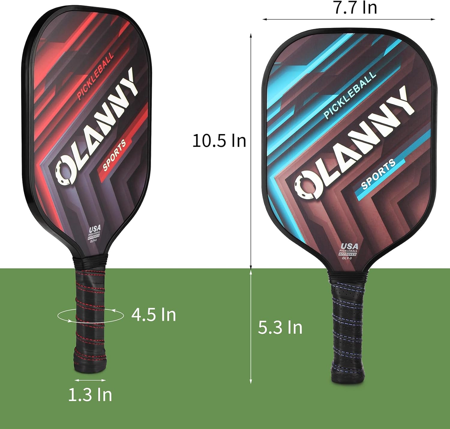 OLANNY Graphite Pickleball Paddles Set- Premium Rackets Fiber Face & Polymer Honeycomb Core Pickleball Set Includes Pickleball Paddles + Pickleball Balls+ Replacement Soft Grip + 1 Bag - Image 3
