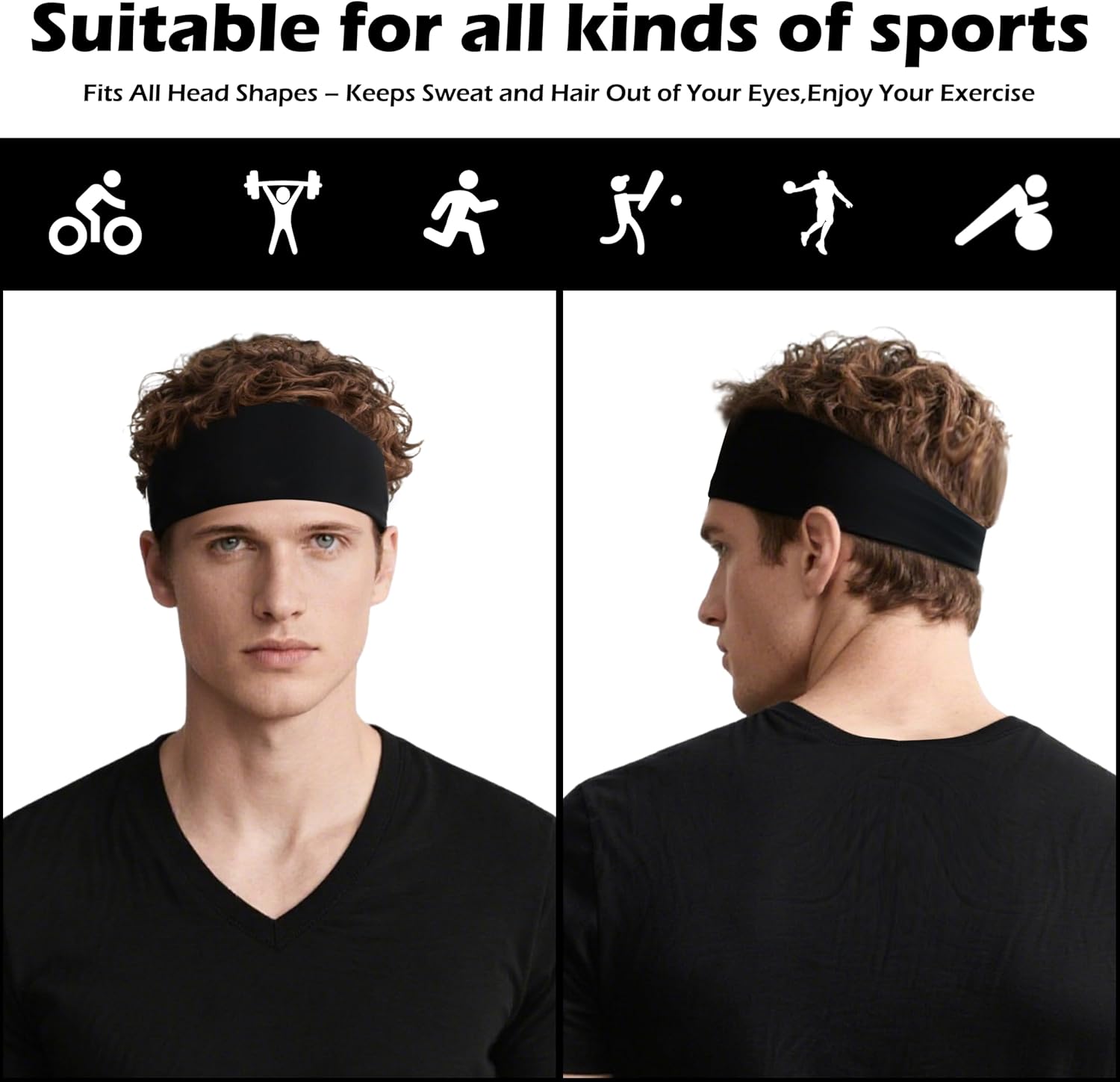 Sport Headbands for Men 6 Pack, Summer-Exclusive Lightweight Elastic Soft Fabric Non-Slip Men Hair Bands Hair Warp Running Cycling Sports Tennis Basketball Daily Workout - Image 5