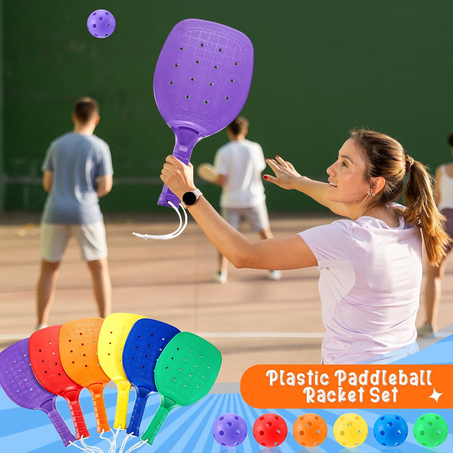 Lunmon Plastic Paddleball Racket with Balls PE Equipment for Elementary School 15.2 x 7.5 Inches Paddle Ball Racket with Lanyard Physical Education Classes Equipment 6 Colors - Image 5