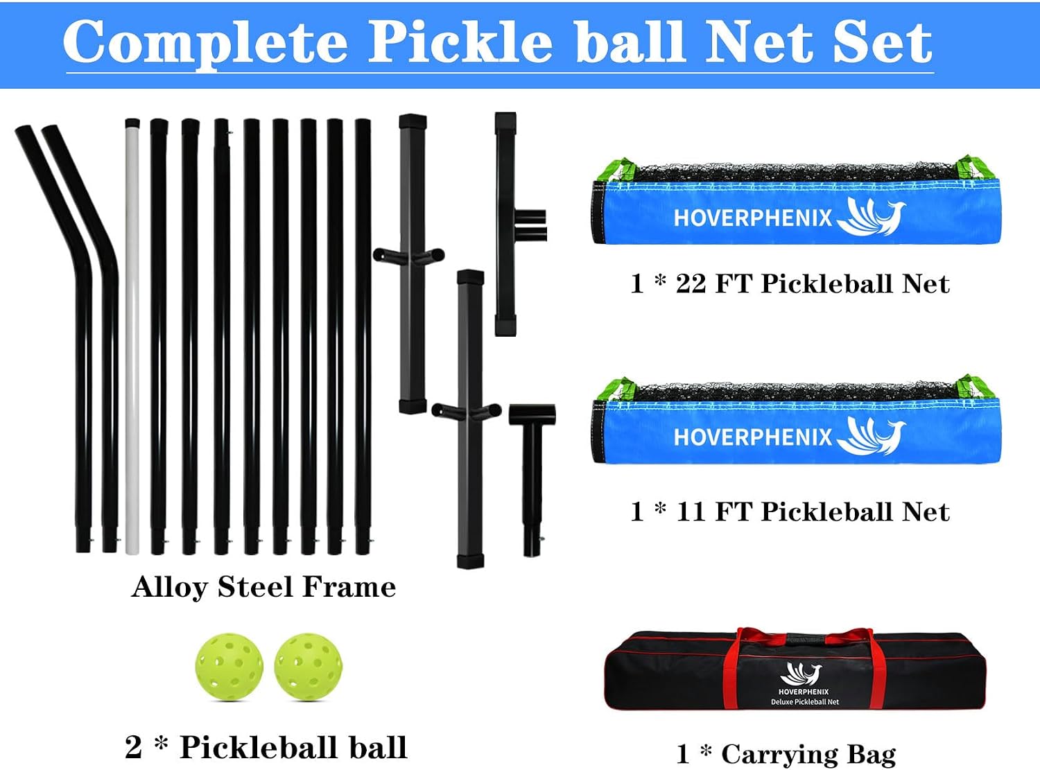 Hoverphenix Pickleball Net - 22FT Full Size Net with Carry Bag for Driveway | Regulation Size Net, All-Weather Sturdy Steel Frame, Easy Setup Indoor & Outdoor Use, for All Ages Training and Practice - Image 5