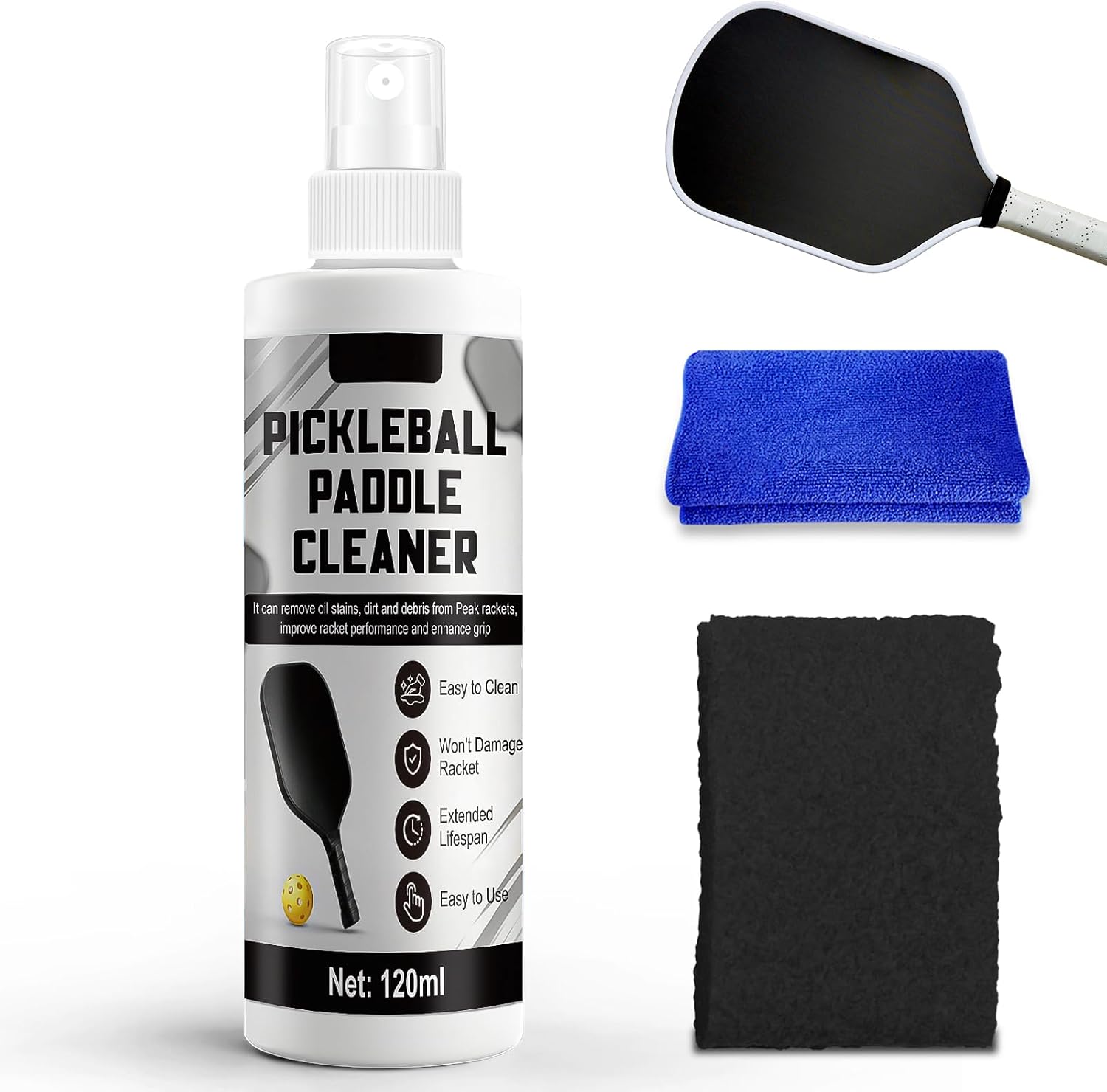 4.06 Oz Pickleball Paddle Cleaner, Restore the Luster of the Racket Surface | 5*7*1 Cm Pickleball Paddle Eraser, Includes a Towel to Remove Dirt and Sweat, Suitable for All Rackets