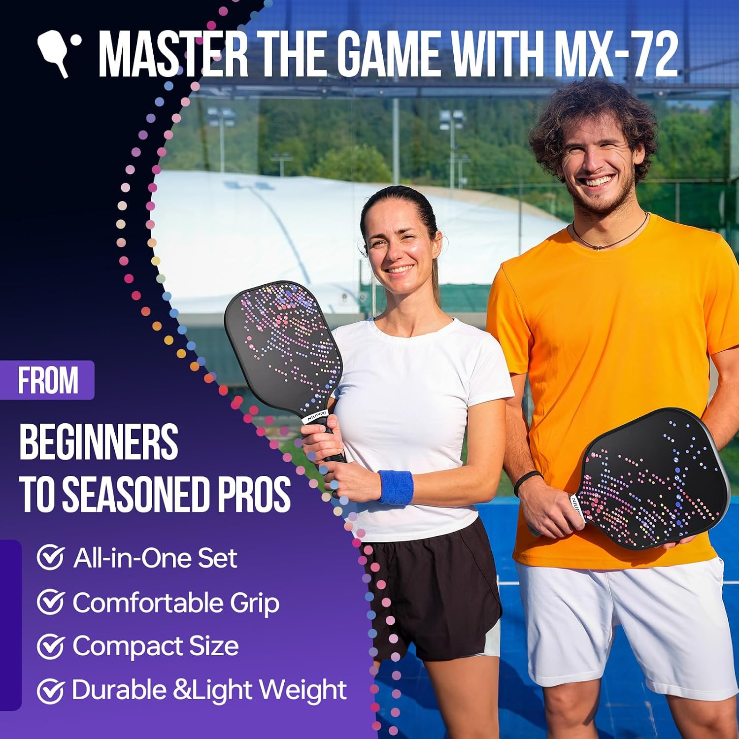 niupipo Pickleball Paddles Set of 2 or 4, USAPA Approved Fiberglass Pickleball Paddle Set with Balls and Bag, Polypropylene Honeycomb Core, Lightweight Pickleball Paddles for Beginners Men Women - Image 4