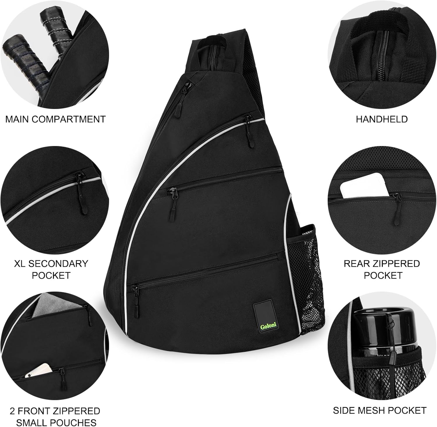 Goloni Pickleball Bag for Women Men, Convertible Pickleball Backpack Sling Bag with Fence Hook, Waterproof Polyester Paddle Bag with Multiple Compartments - Image 5