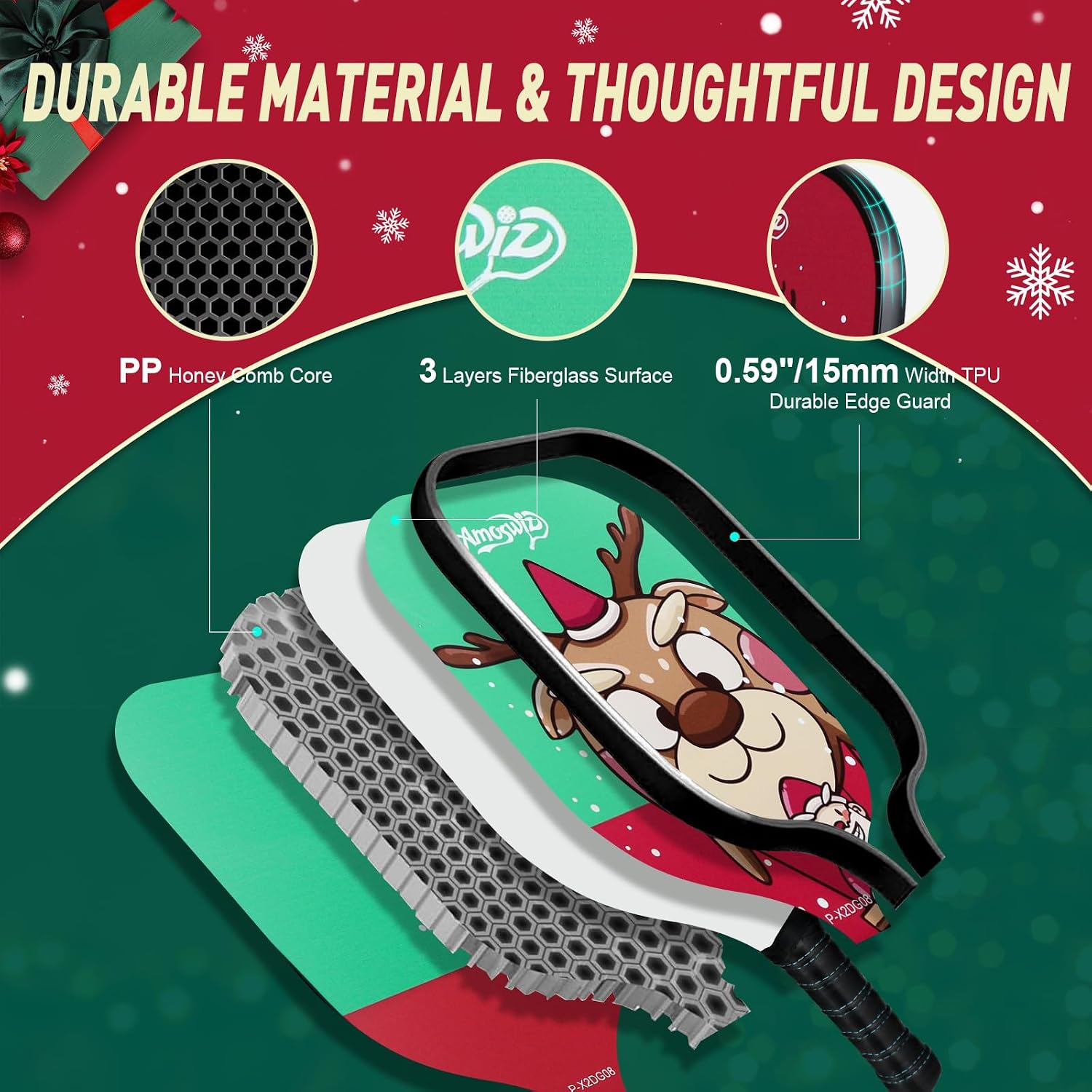 Pickleball Set of 4 – 2 Adult & 2 Kid Fiberglass Family Pickleball Paddles, Lightweight Honeycomb Core, Fun Gift Set with 4 Balls & Carry Bag for Beginners - Image 2