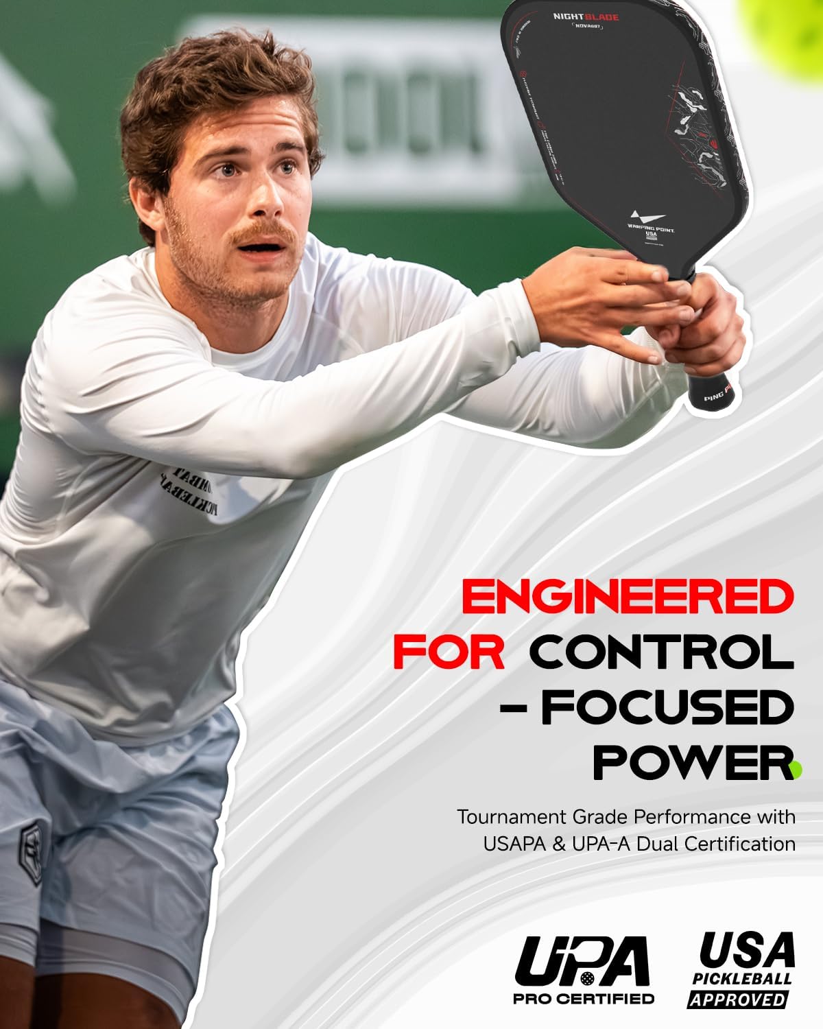 Nightblade Raw Carbon Fiber Pickleball Paddle, Foam Filled Polymer Honeycomb Core, UPA-A & USAPA Approved, Endura Friction Surface, Long Handle for Two Handed Backhand, Enhanced Impact Feel & Spin - Image 3