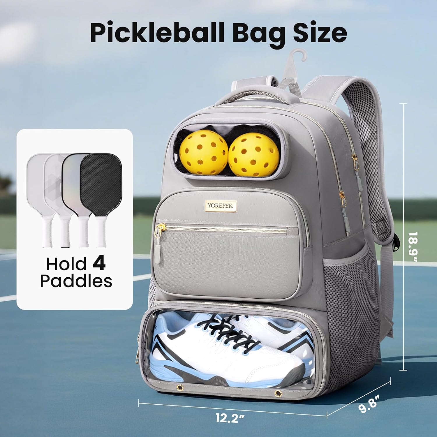 YOREPEK Large Pickleball Bag Backpack,Hold 4 Paddles with Padded Protection | 10 Pockets with Separate Shoe Compartment for Pickleball Accessories, Organized Pickleball Bags for Women Men on Game Day - Image 7