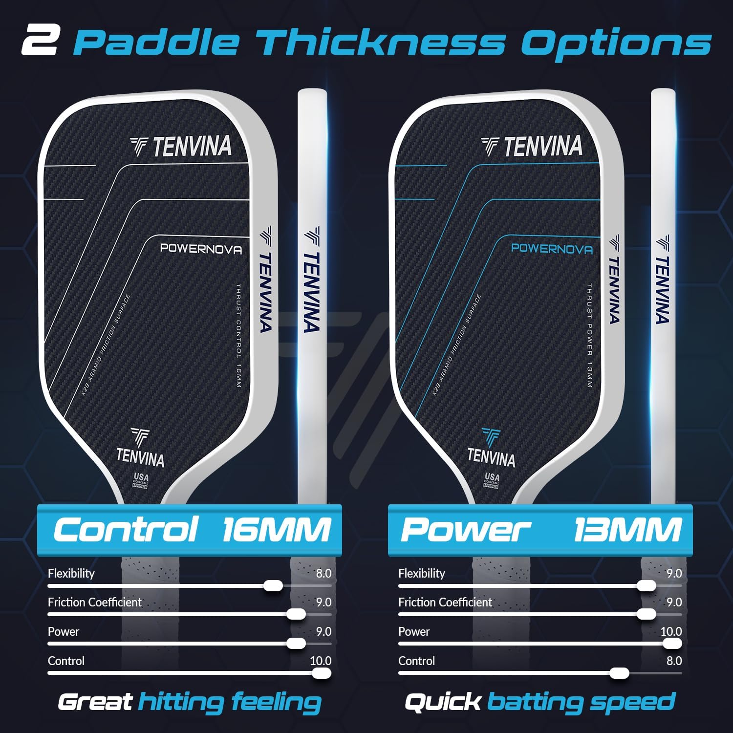 TENVINA Pickleball Paddles, Multi-Layer T700SC Textured Carbon Fiber Pickleball Paddle, Pickle Ball Paddle with Strong Spin & Power Surface, 4-Types of Shapes and Thicknesses, USAPA Approved - Image 5