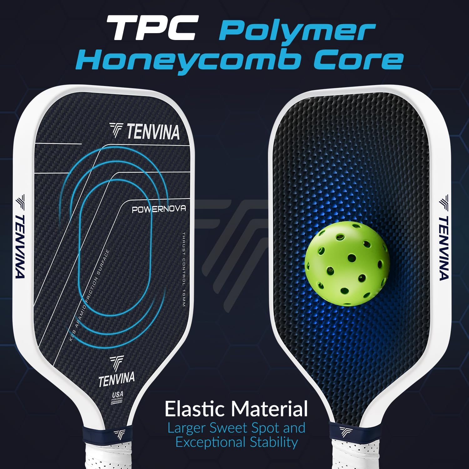 TENVINA Pickleball Paddles, Multi-Layer T700SC Textured Carbon Fiber Pickleball Paddle, Pickle Ball Paddle with Strong Spin & Power Surface, 4-Types of Shapes and Thicknesses, USAPA Approved - Image 3