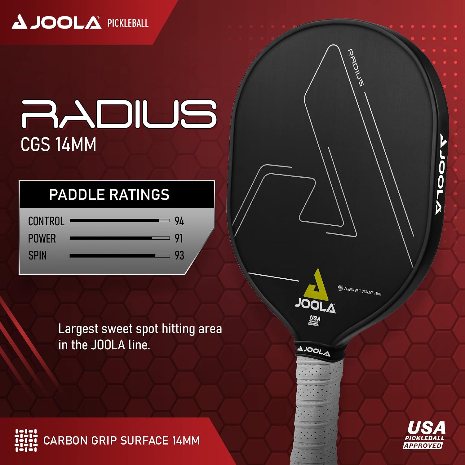 JOOLA Pickleball Paddles – Textured Carbon Grip Surface for Spin, Control & Power – Select Hyperion, Vision or Radius Shapes – Lightweight, Durable Rackets – Polypropylene Core – USAP Approved - Image 2