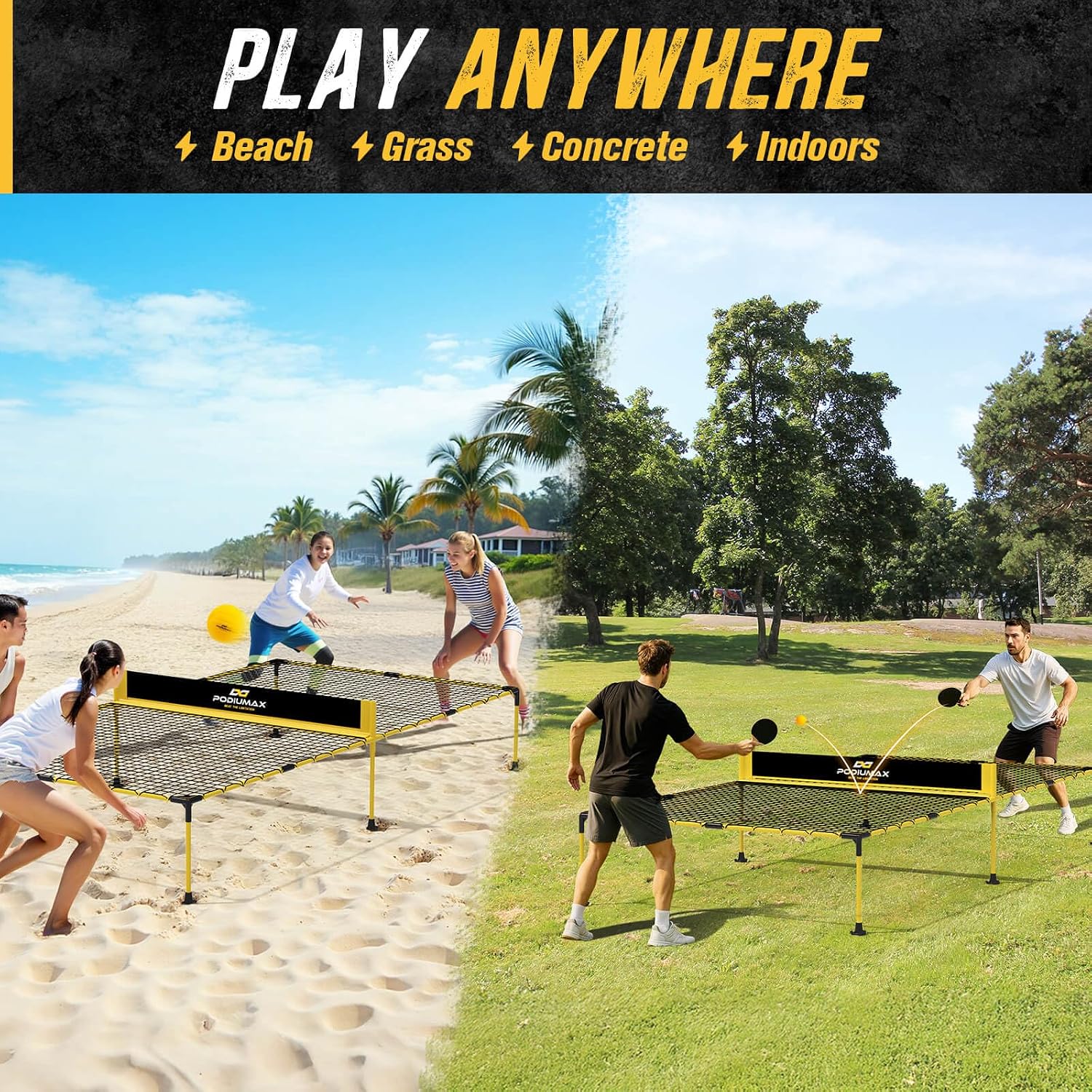 PodiuMax Outdoor Family Game Table Tennis Table, Portable Ping Pong/Pickleball/Volleyball Sport Net, Outdoor Game Gift Set for Kids Adults & Family, Ping Pong Tables for Backyard & Beach & Park - Image 2