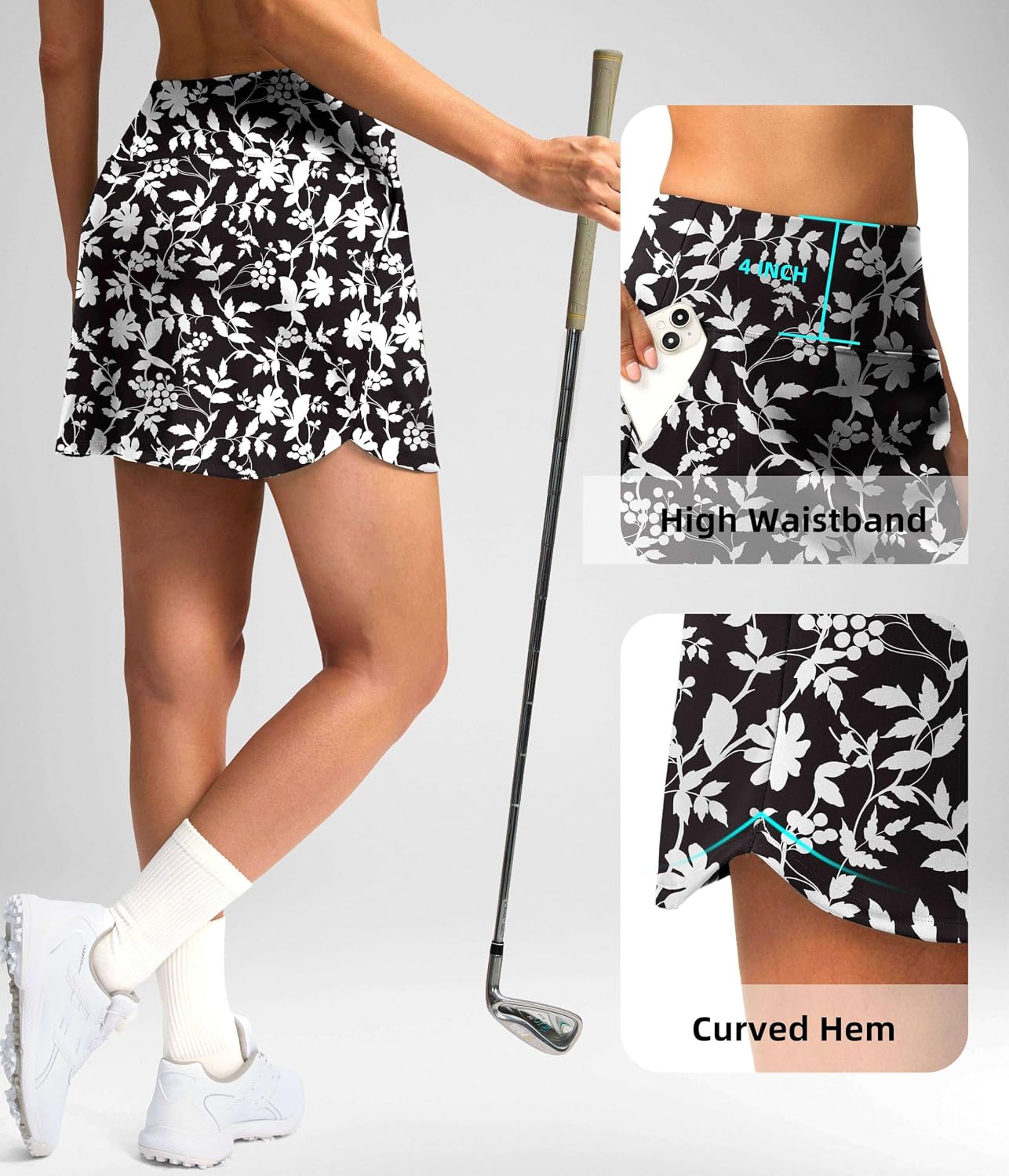 SANTINY 16'' Skorts for Women with 4 Pockets Athletic Tennis Golf Skirt | Built-in Shorts, High Waisted, Stretchy, A Line, Casual, Pickleball, Skort - Image 5