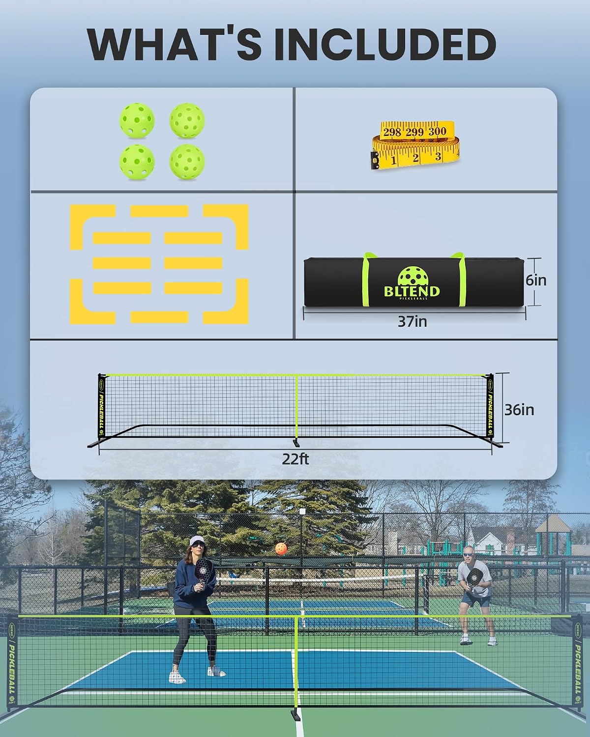 Bltend Portable Pickleball Net Set, 22FT Regulation Size Pickle Ball Net with Ball Collector, Court Marker and Tape Measure, Pickle Ball Net Set System for Indoor Outdoor Driveway Garages Backyard - Image 5
