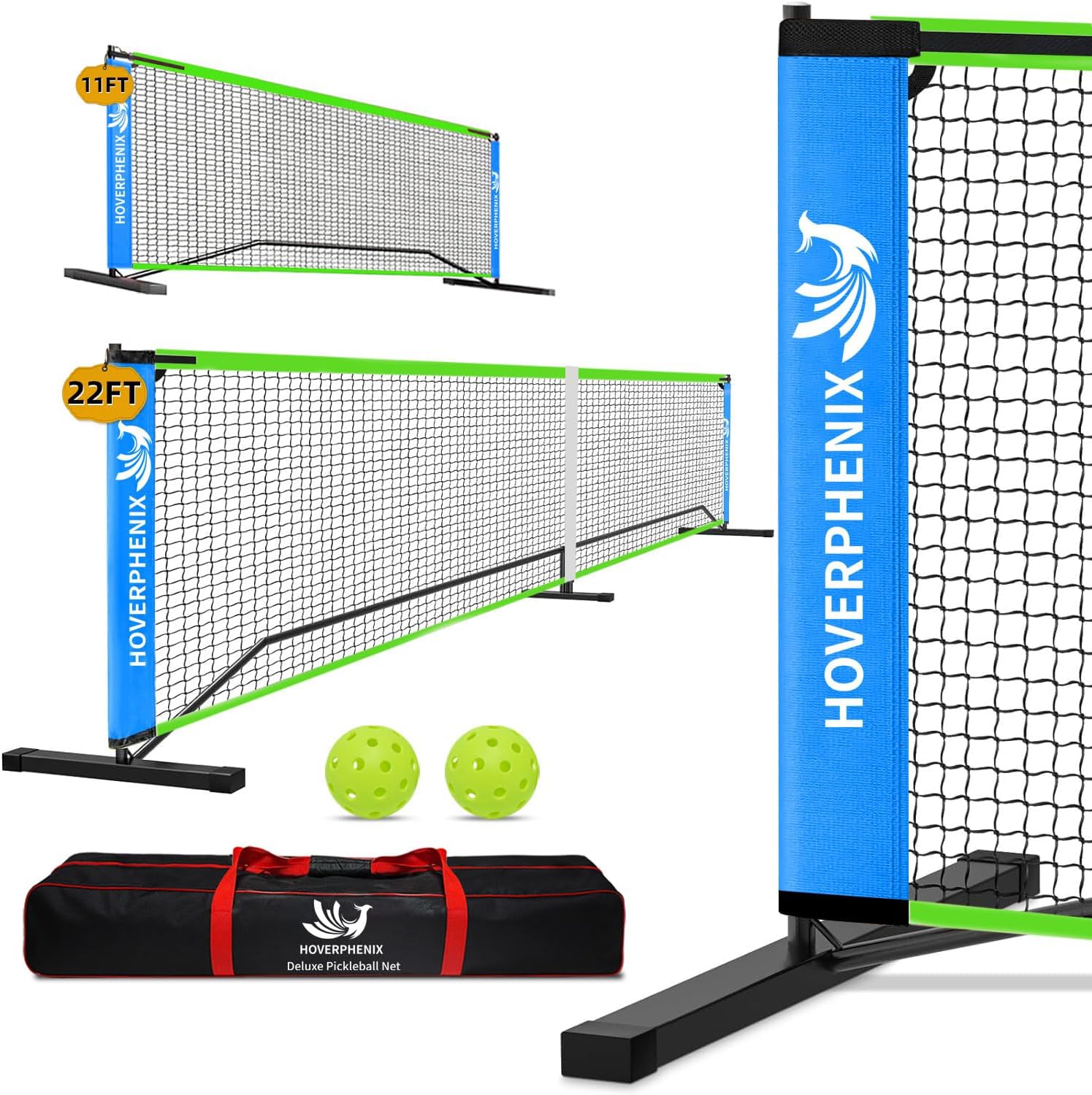 Hoverphenix Pickleball Net - 22FT Full Size Net with Carry Bag for Driveway | Regulation Size Net, All-Weather Sturdy Steel Frame, Easy Setup Indoor & Outdoor Use, for All Ages Training and Practice
