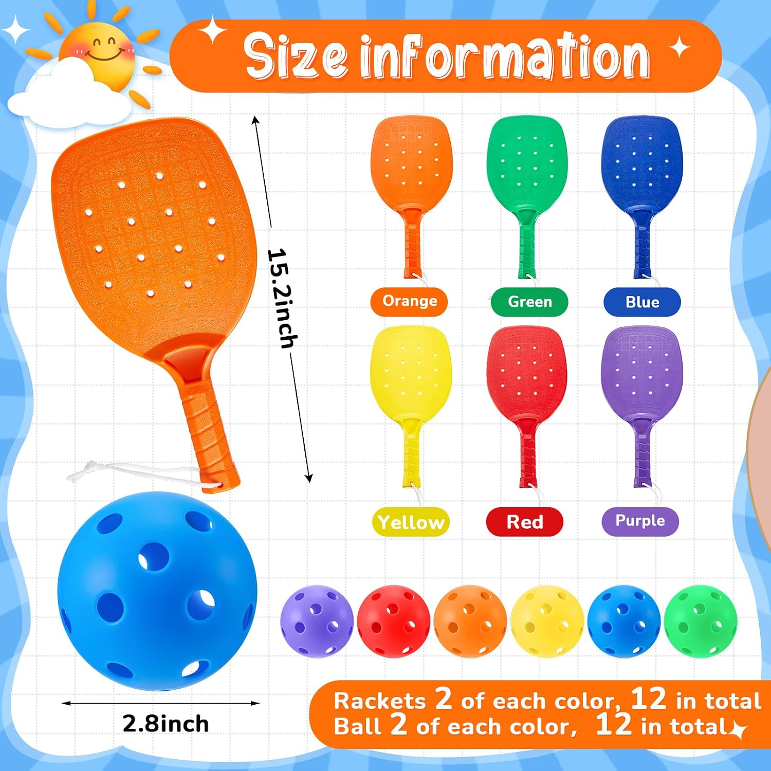 Lunmon Plastic Paddleball Racket with Balls PE Equipment for Elementary School 15.2 x 7.5 Inches Paddle Ball Racket with Lanyard Physical Education Classes Equipment 6 Colors - Image 2