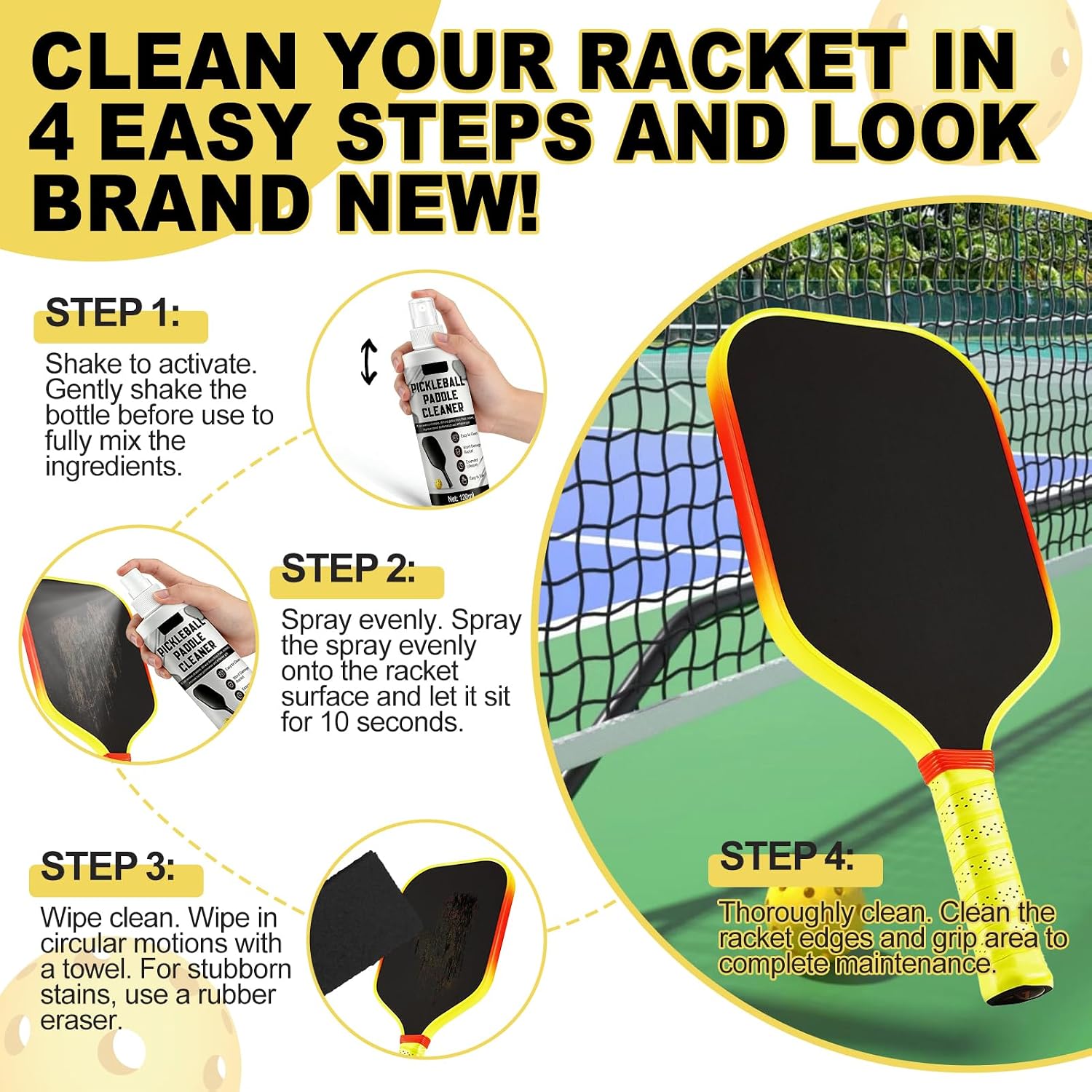4.06 Oz Pickleball Paddle Cleaner, Restore the Luster of the Racket Surface | 5*7*1 Cm Pickleball Paddle Eraser, Includes a Towel to Remove Dirt and Sweat, Suitable for All Rackets - Image 3