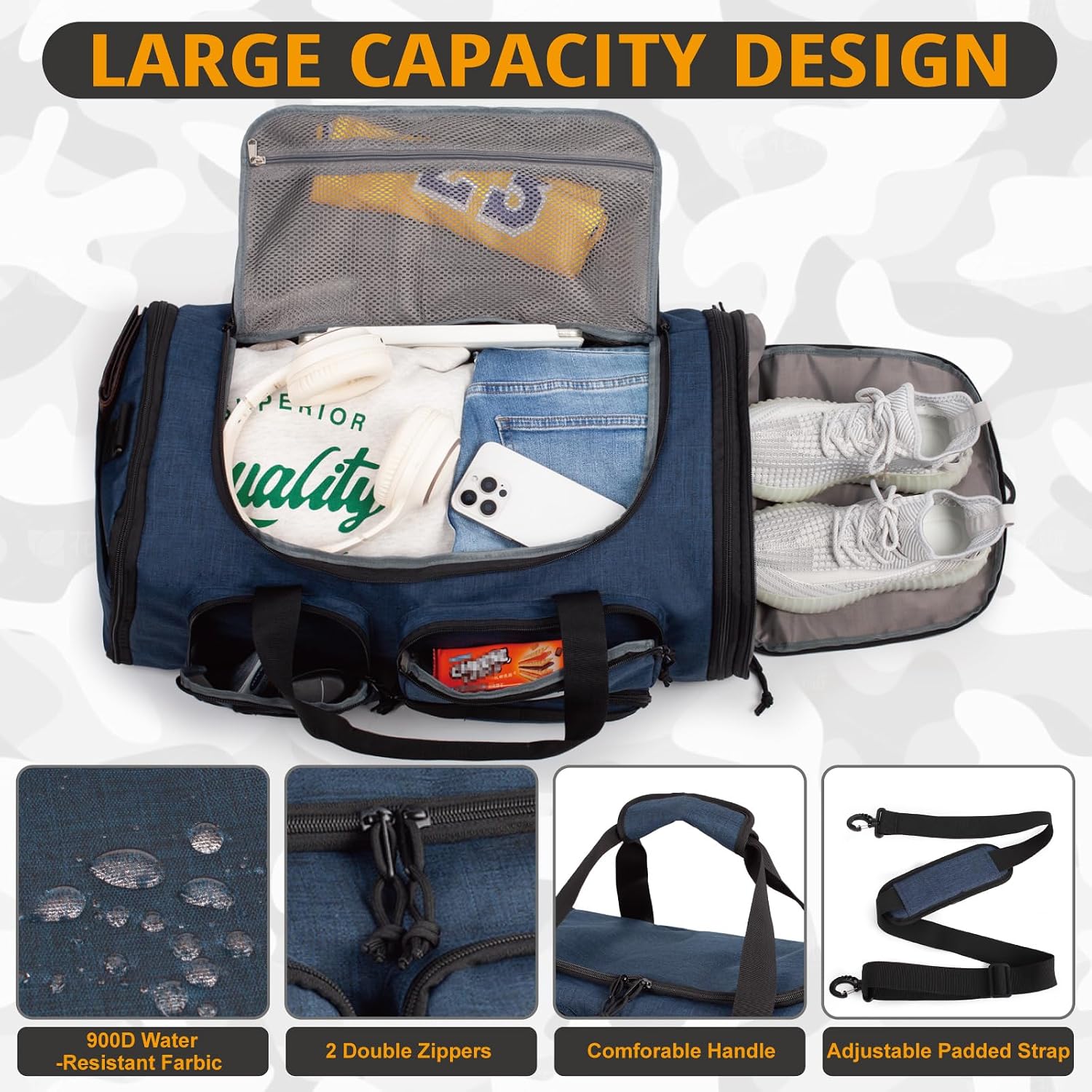 Expandable Gym Bag For Men,Tactical Large 3-in-1 Travel Duffle Backpack Bag | Water-Resistant Sports Bag With Shoes Compartment,Multi-Functional Travel Duffel Bag For Weekend, Overnight, Workout,Camping - Image 3
