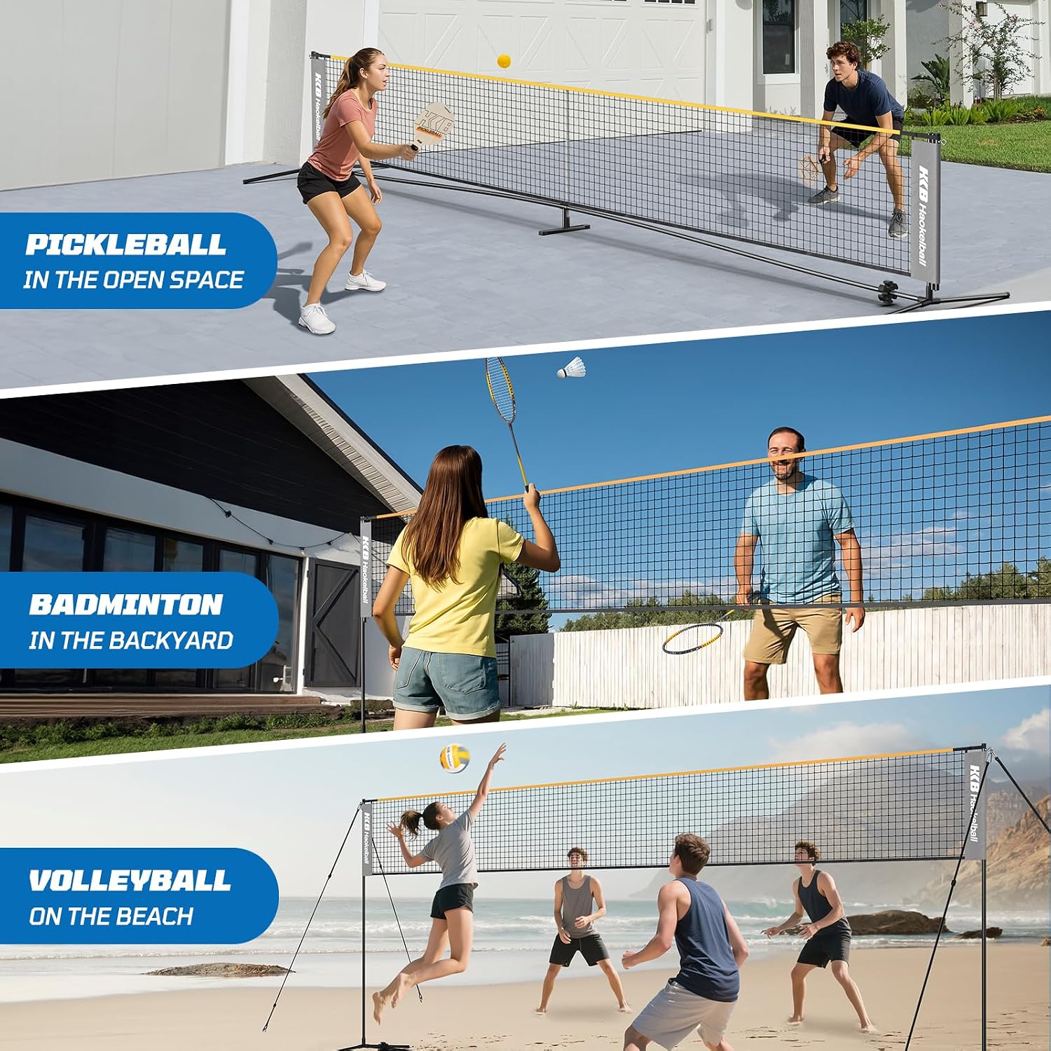 Haokelball Badminton Volleyball Pickleball Net Set, 22FT Portable All-in-One Nets System for Outdoor Beach Indoor with Adjustable Height, Includes Balls Rackets Pump Carry Bag | Backyard, Beach, Lawn, Outdoor, Indoor, Portable, Net Set, Family Games, Includes Balls Shuttlecocks Rackets Pump Carry Bag - Image 7