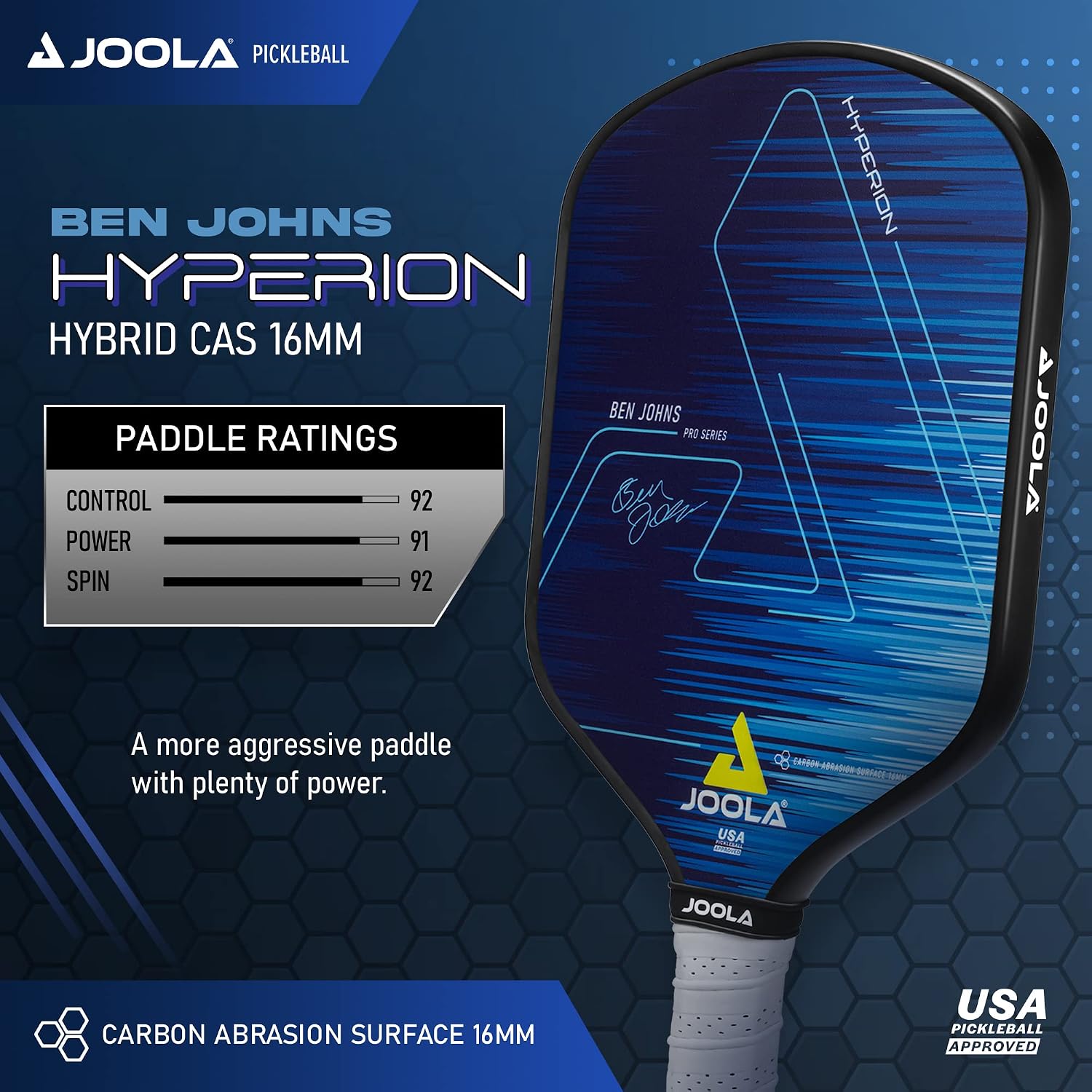 JOOLA Ben Johns CAS 16mm Carbon Fiber Pickleball Paddle - CAS Surface Tech - Control & Power Paddle - USAP Approved - Aero Curve - Feel-Tec Pure Grip - NFC Chip - Image 2