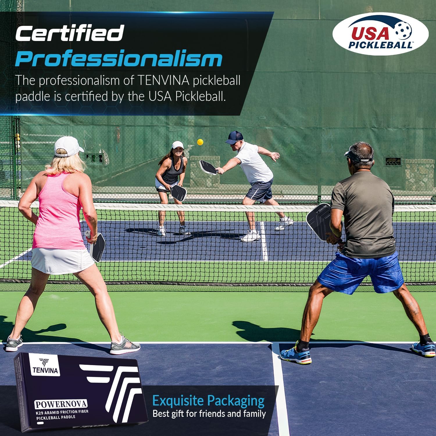 TENVINA Pickleball Paddles, Multi-Layer T700SC Textured Carbon Fiber Pickleball Paddle, Pickle Ball Paddle with Strong Spin & Power Surface, 4-Types of Shapes and Thicknesses, USAPA Approved - Image 7