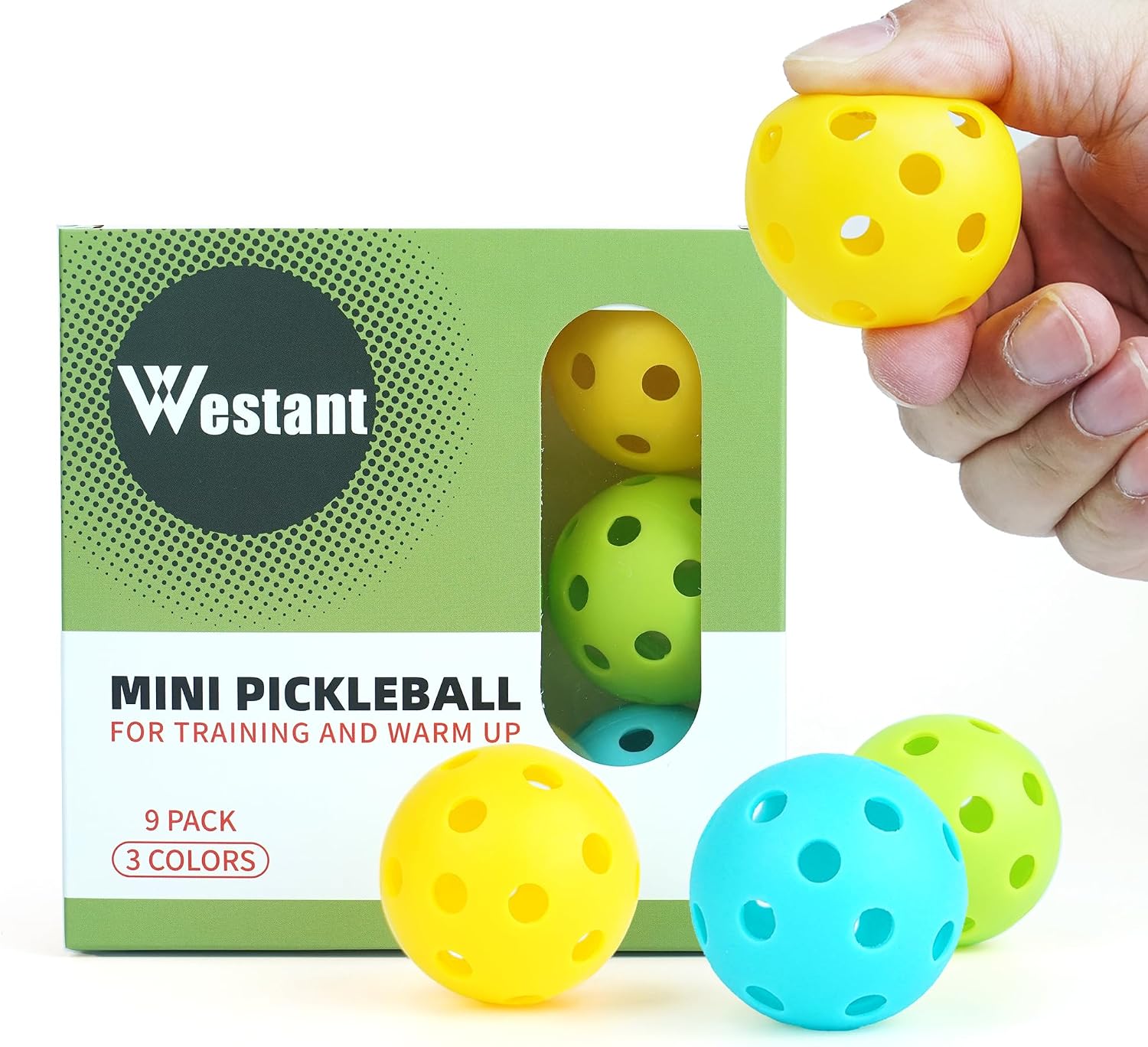 Westant 42MM Mini Pickleball Balls, 9-Pack Silent Pickle Ball for Indoor and Outdoor Use, Practice Tool for Training and Warm-Ups, Ideal Pickleball Gift for Women and All Lovers