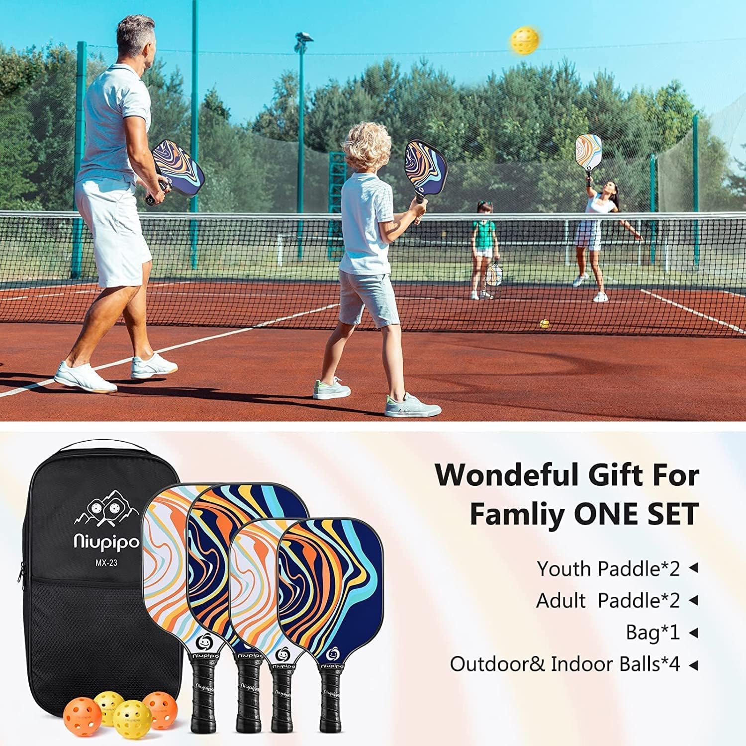niupipo Pickleball Paddles Set of 2 or 4, USAPA Approved Fiberglass Pickleball Paddle Set with Balls and Bag, Polypropylene Honeycomb Core, Lightweight Pickleball Paddles for Beginners Men Women - Image 6