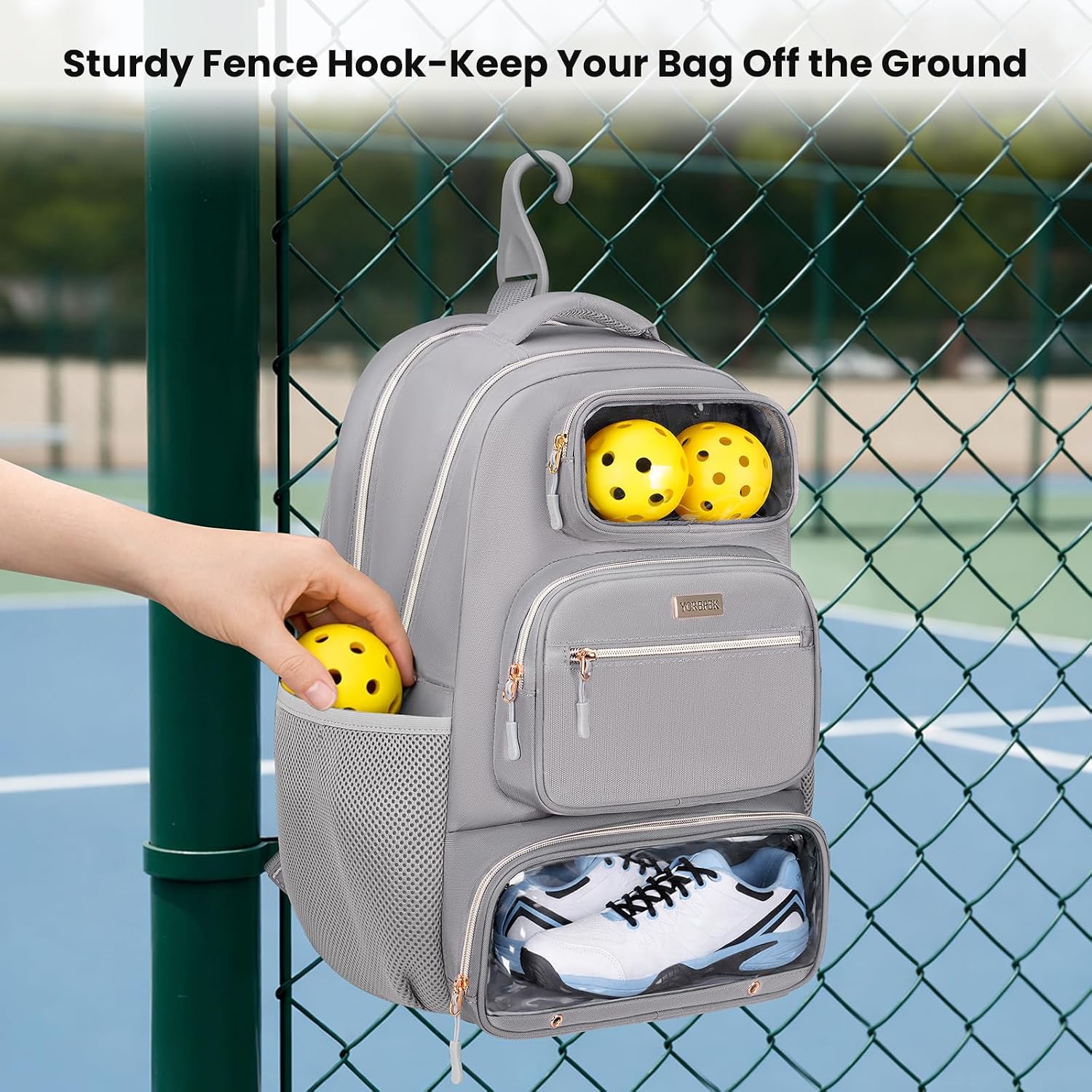 YOREPEK Large Pickleball Bag Backpack,Hold 4 Paddles with Padded Protection | 10 Pockets with Separate Shoe Compartment for Pickleball Accessories, Organized Pickleball Bags for Women Men on Game Day - Image 8