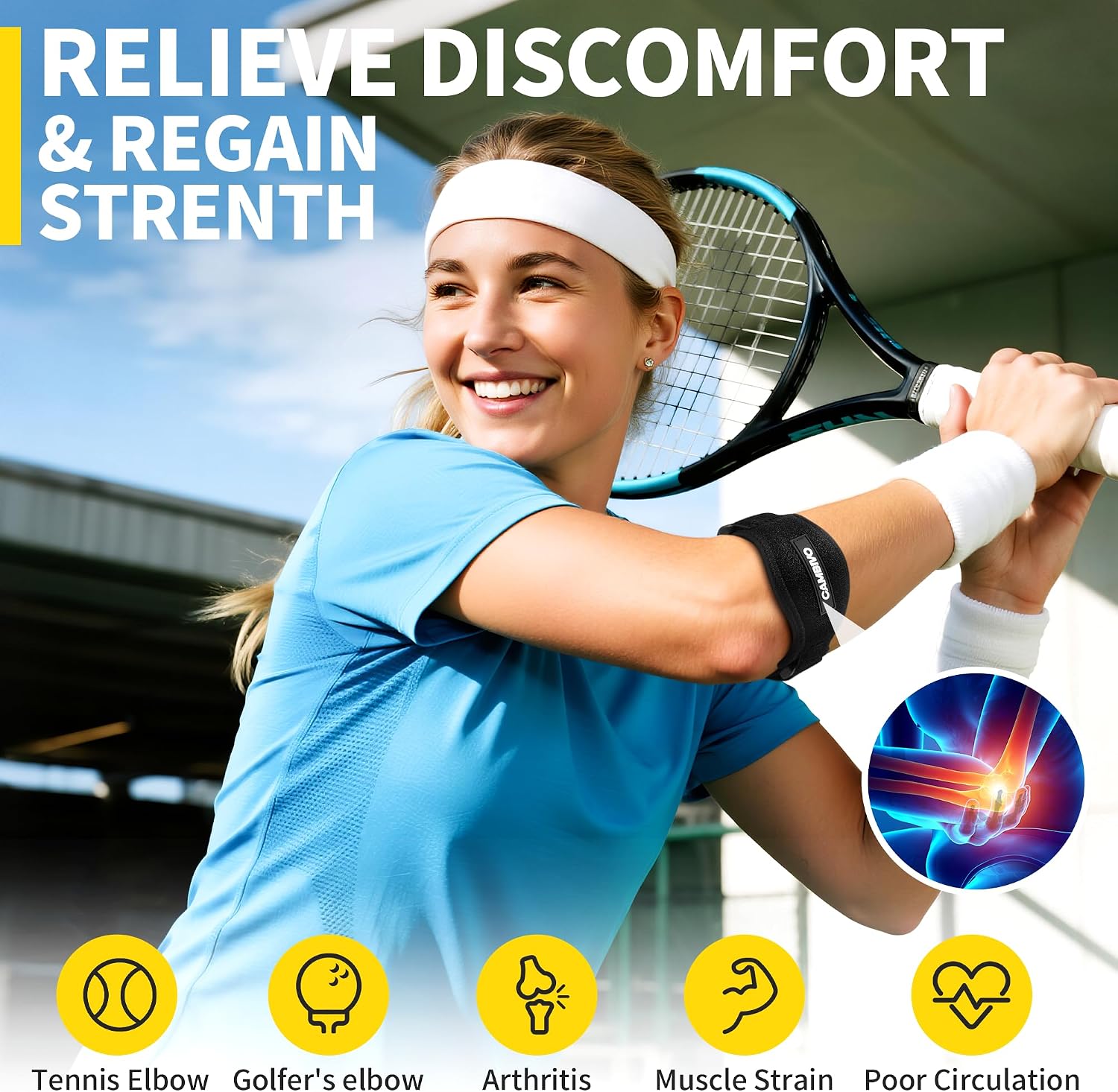 CAMBIVO 2 Pack Tennis & Golfer’s Elbow Brace, Counterforce Compression | Dual Adjustable Strap, Honeycomb Terry Lining, Breathable, Low-Profile Buckle, Forearm Support, for Tendonitis, Gym, Typing - Image 5