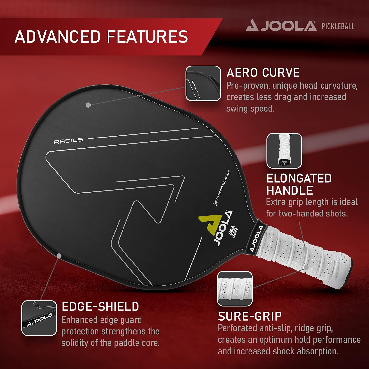 JOOLA Pickleball Paddles – Textured Carbon Grip Surface for Spin, Control & Power – Select Hyperion, Vision or Radius Shapes – Lightweight, Durable Rackets – Polypropylene Core – USAP Approved - Image 3