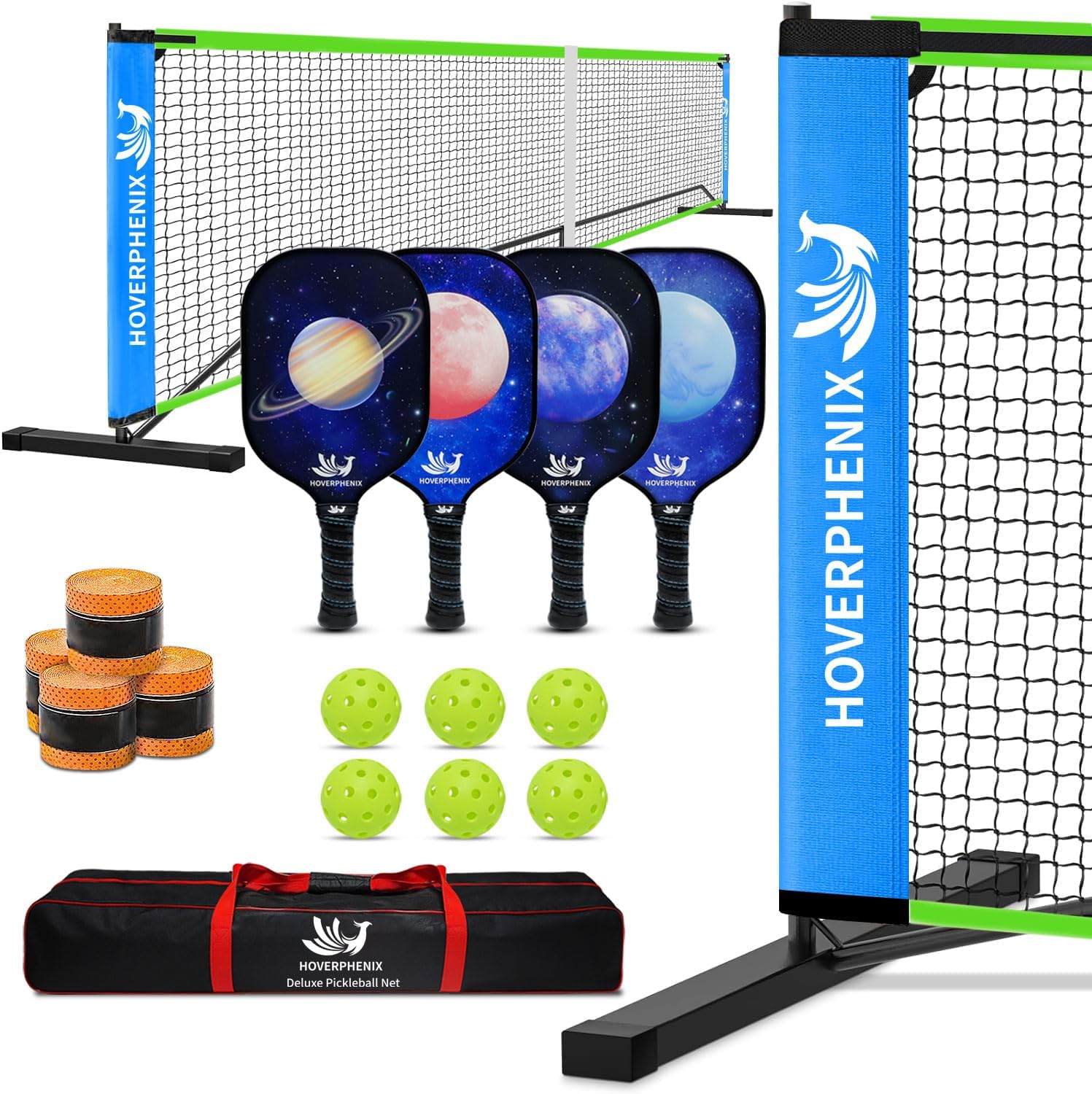 Portable Pickleball Net Set, 22FT Pickle Ball Net with Paddle Set of 4 | Regulation Size Net, Weather Resistant Steel Frame, Outdoor Pickleballs and Carry Bag, Easy Setup for Driveway, Backyard