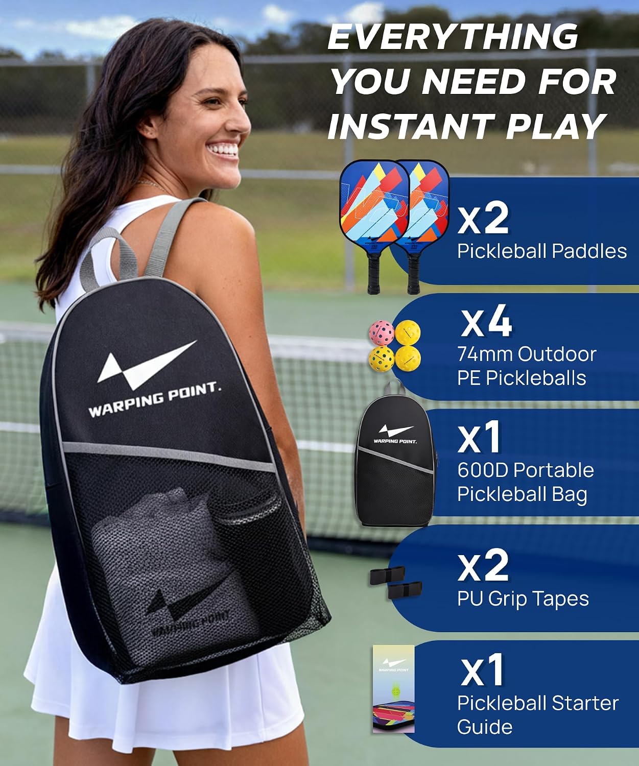 Pickleball Paddles Set of 2, Fiberglass Pickleball Set, Durable & Lightweight USAPA Approved Pickle Ball Rackets 2 Pack Pickleball Gifts for Women with Bag & Outdoor Balls for Men Beginner Adults - Image 8